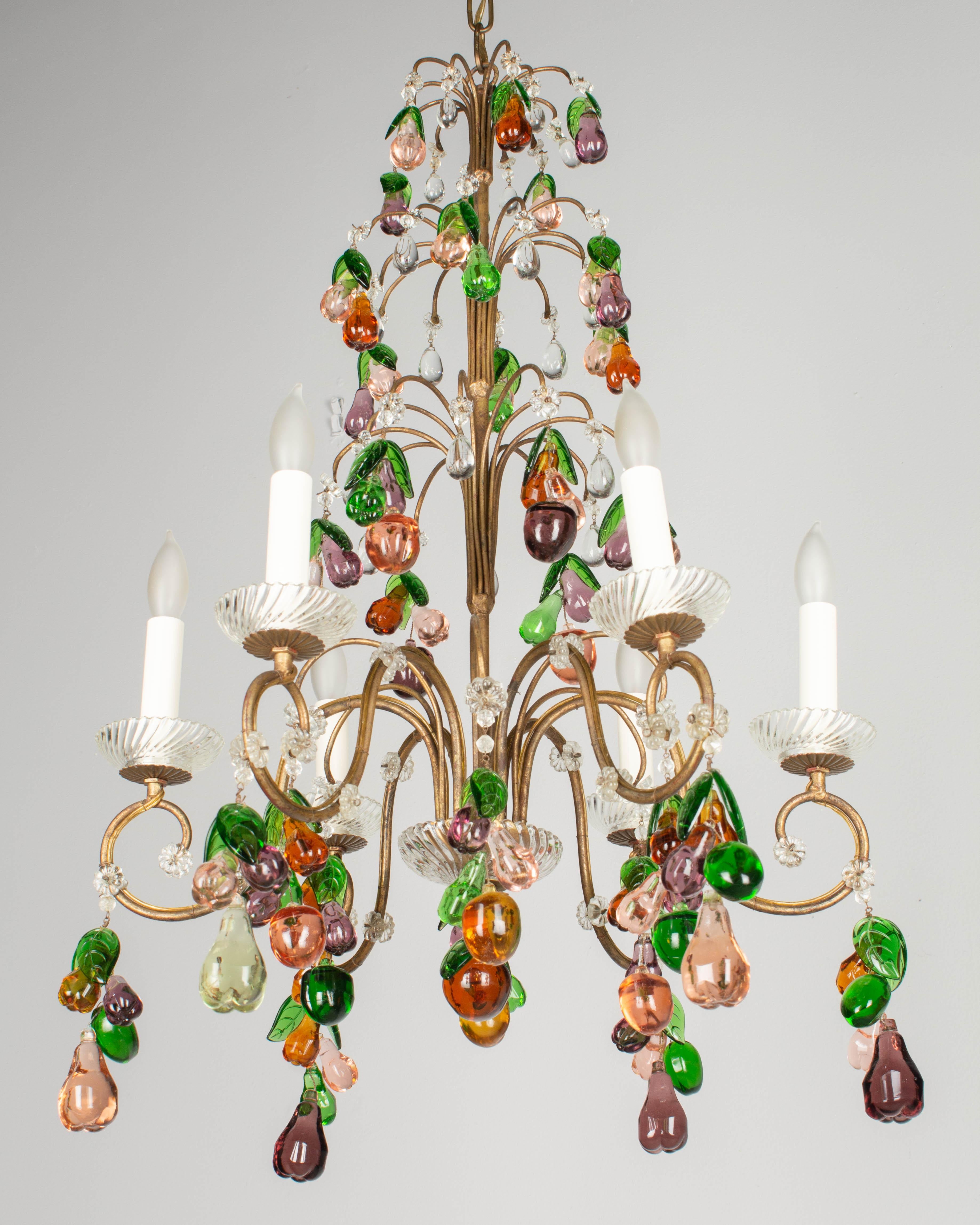 20th Century Mid Century Italian Chandelier with Glass Fruits For Sale