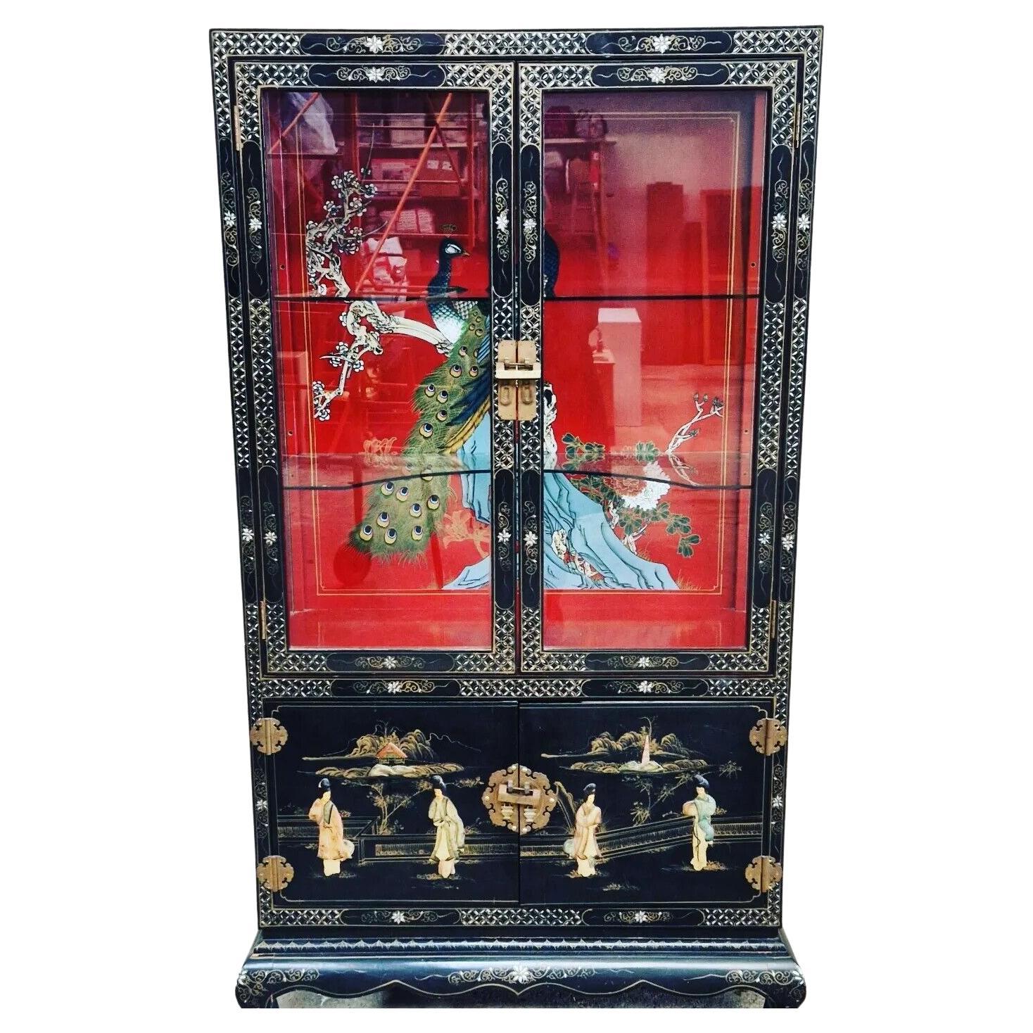 Mid Century Chinoiserie Vitrine French Decorative Display Cabinet