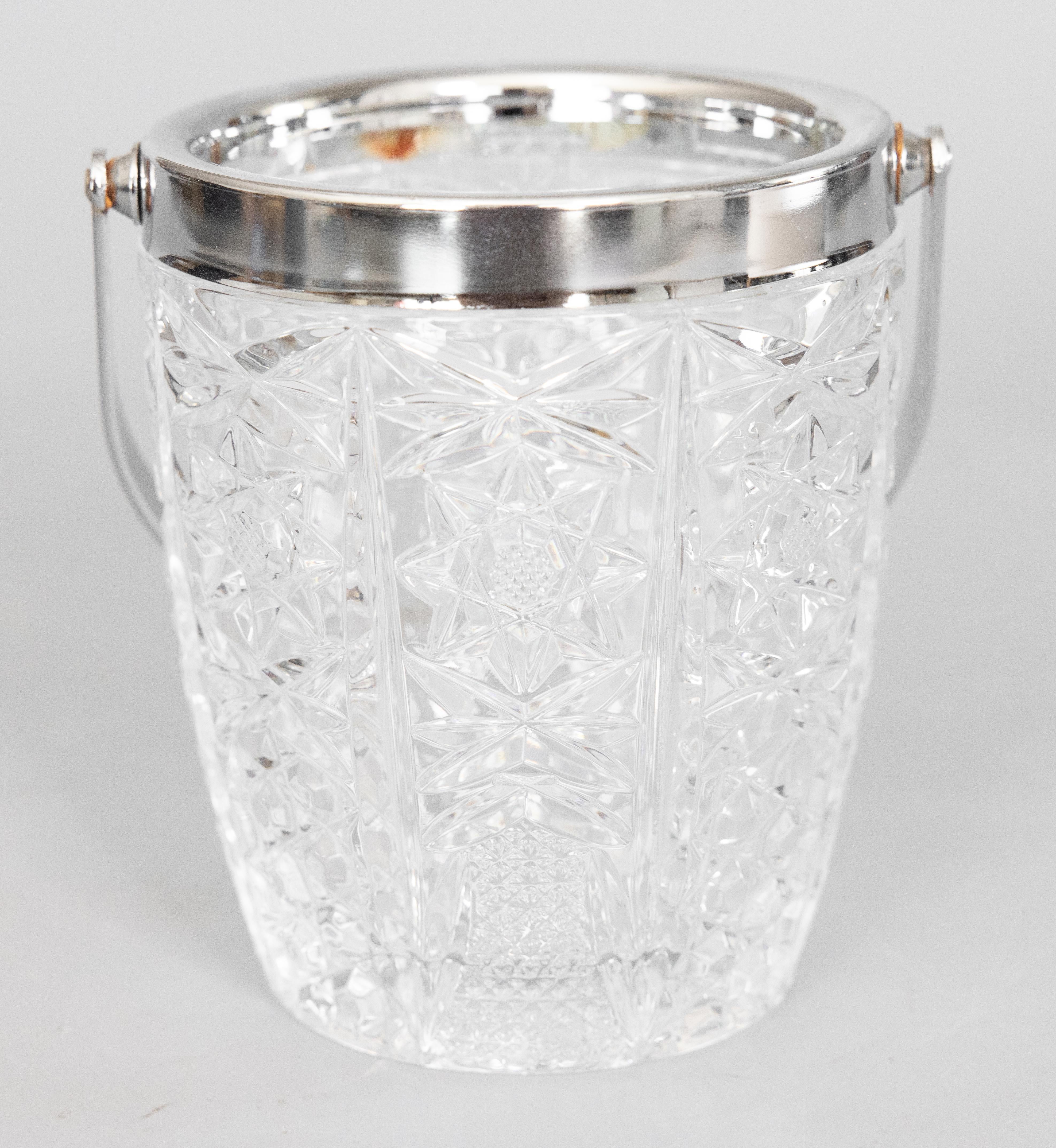 Mid-20th Century Mid Century French Chrome & Cut Glass Ice Bucket With Tongs For Sale