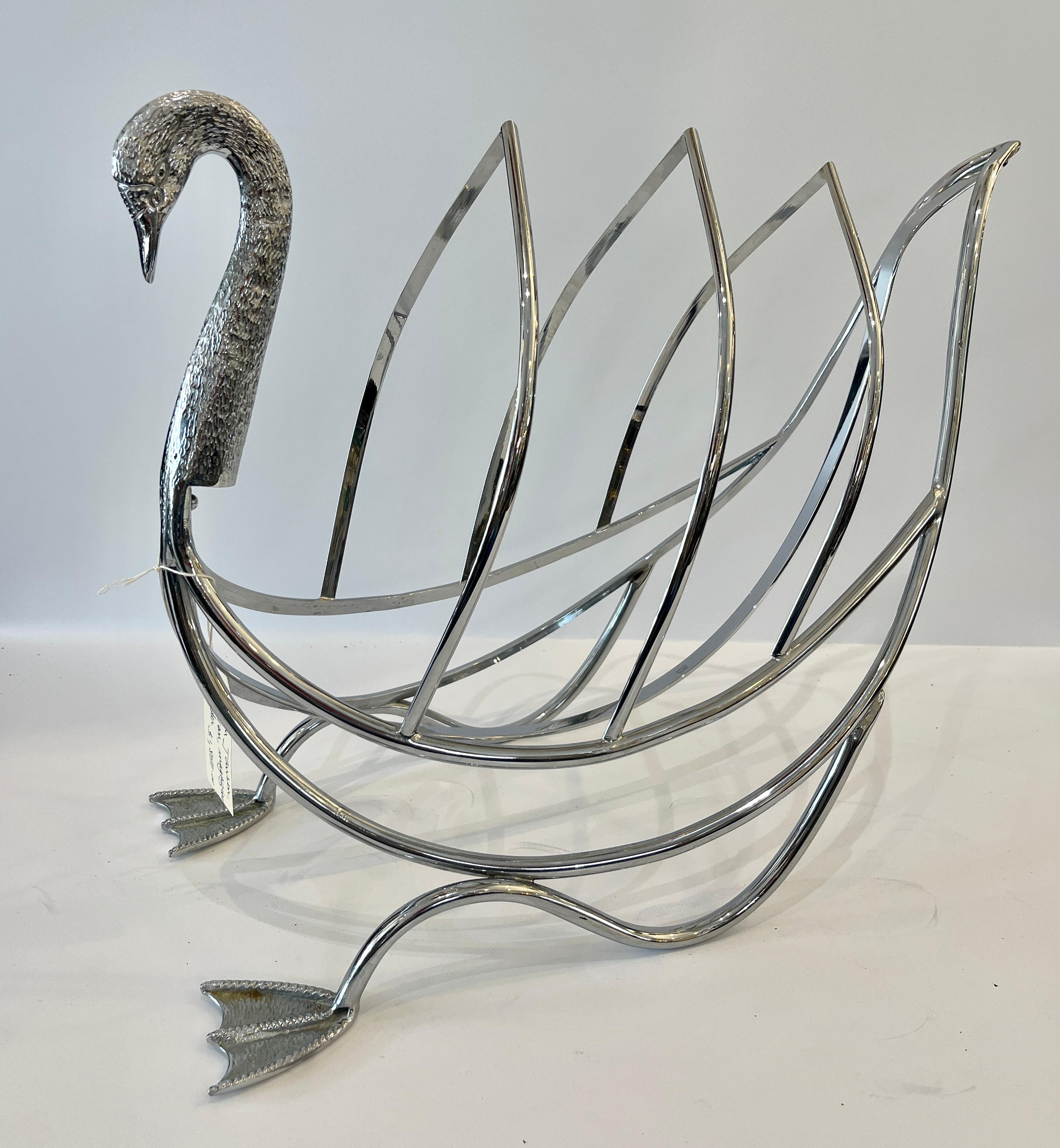 Mid century Chrome Over Brass Swan Magazine Holder after Maison Jansen For Sale 10