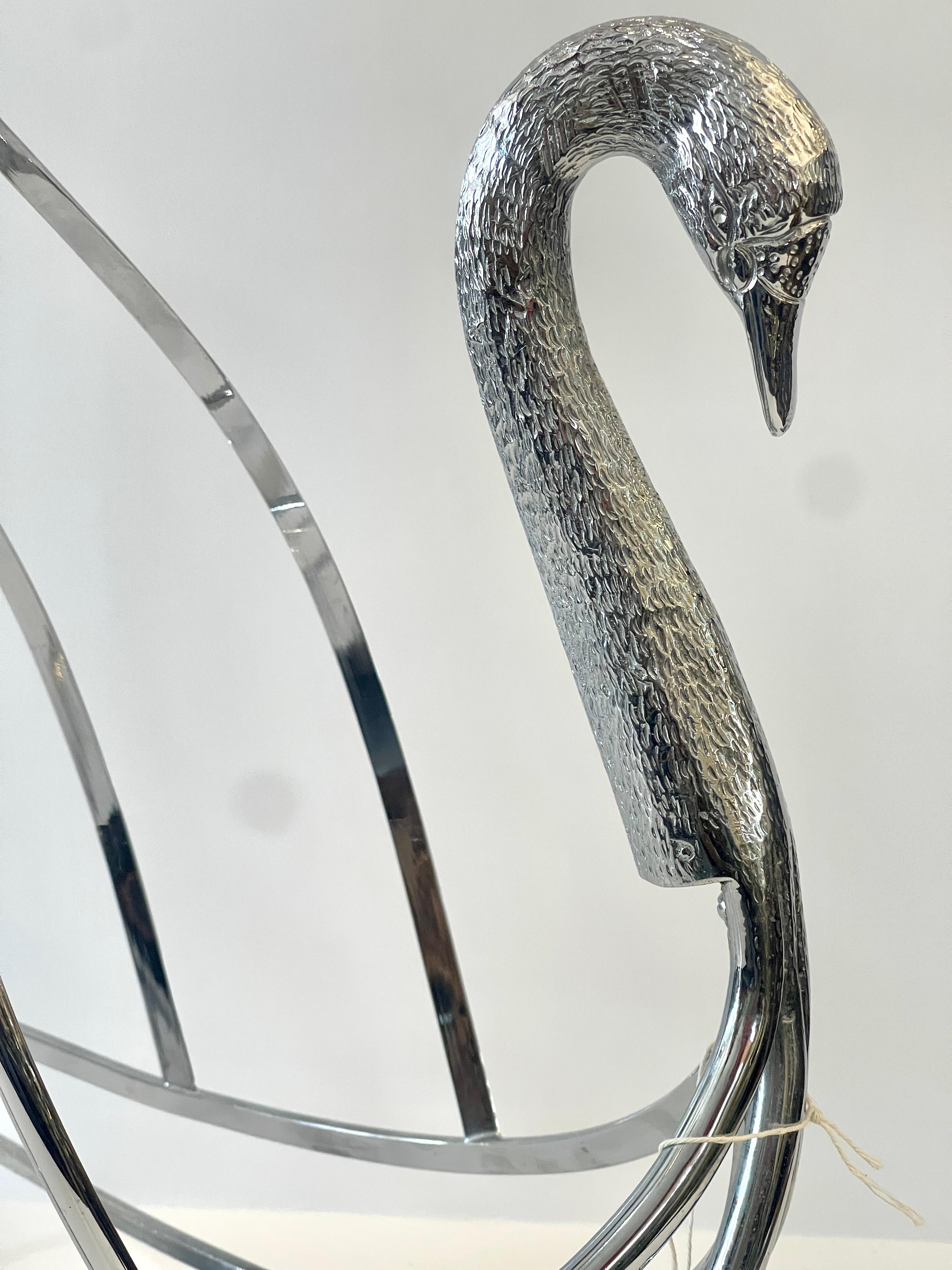 Hand-Crafted Mid century Chrome Over Brass Swan Magazine Holder after Maison Jansen For Sale