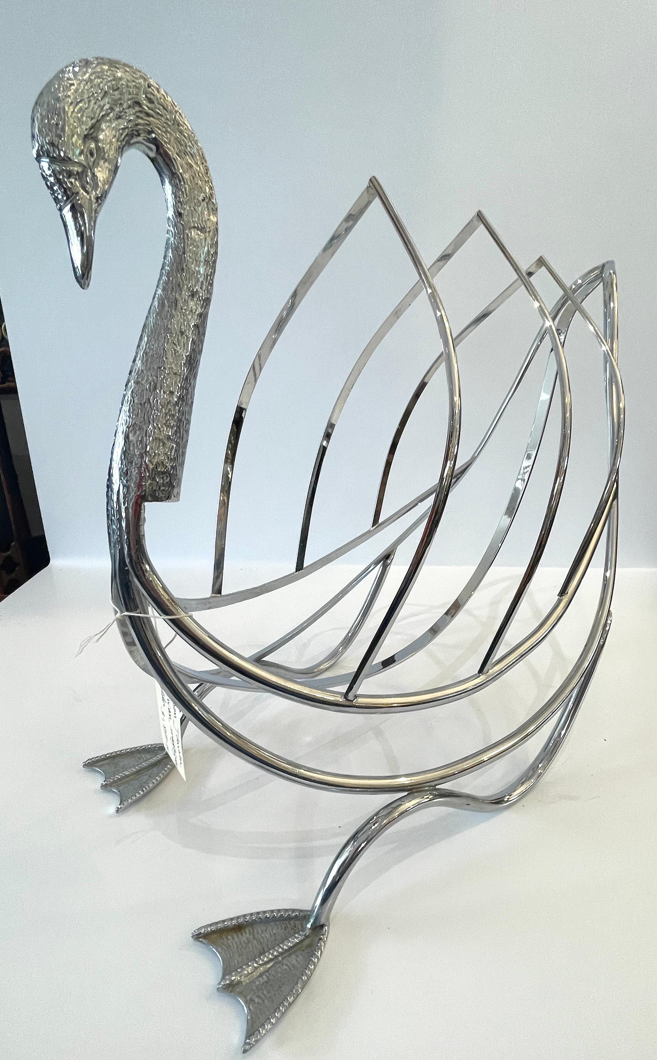 20th Century Mid century Chrome Over Brass Swan Magazine Holder after Maison Jansen For Sale