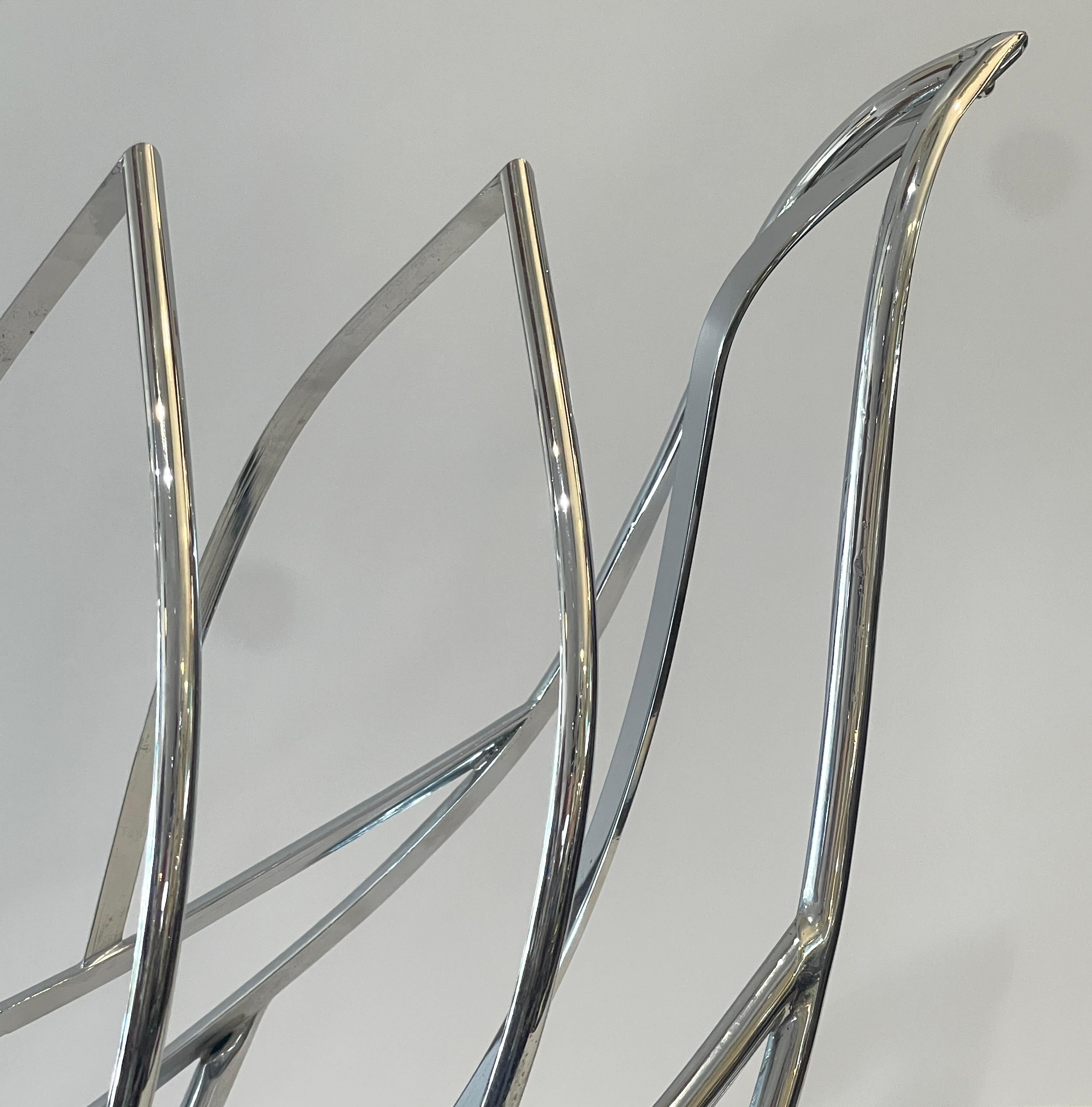 Mid century Chrome Over Brass Swan Magazine Holder after Maison Jansen For Sale 1