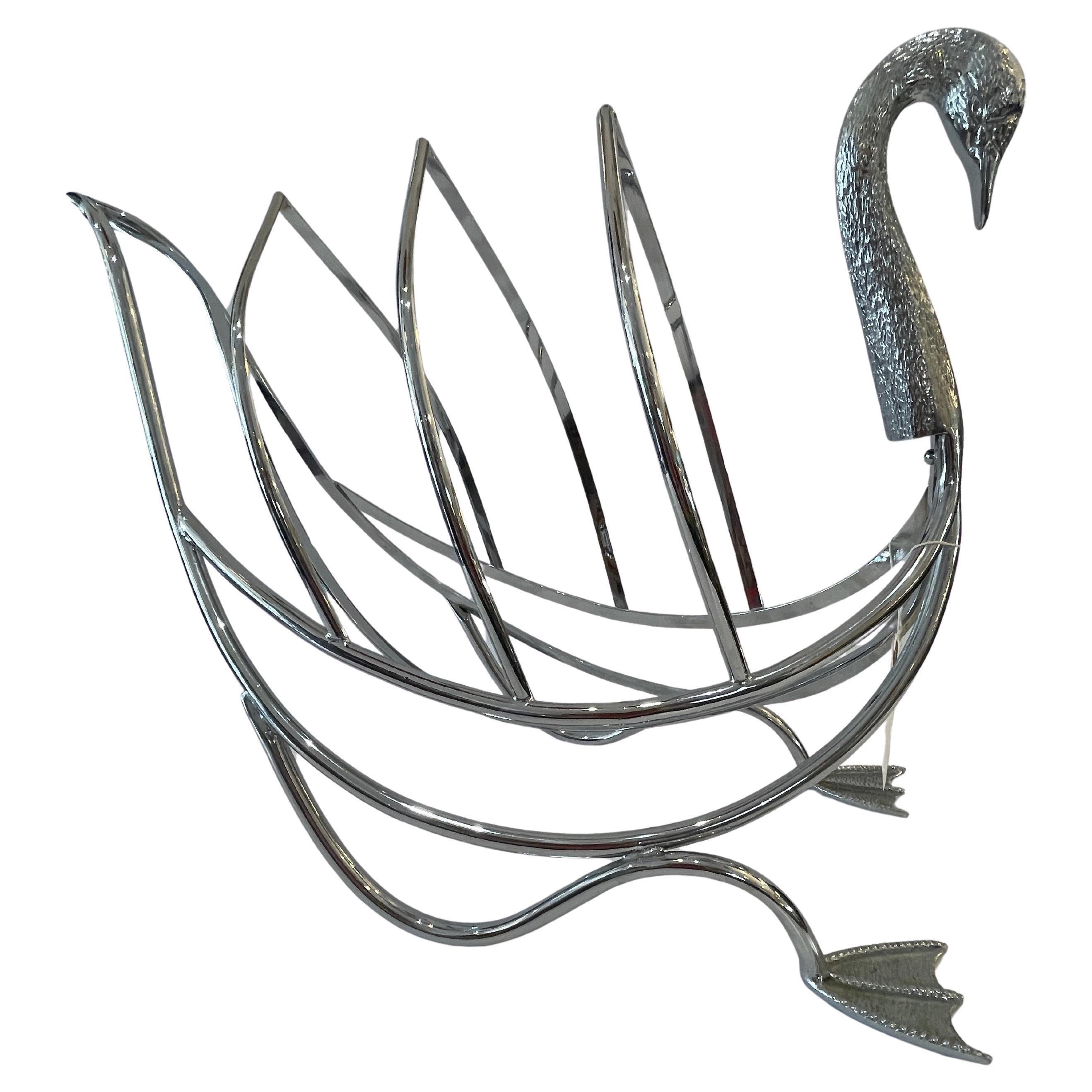 Mid century Chrome Over Brass Swan Magazine Holder after Maison Jansen