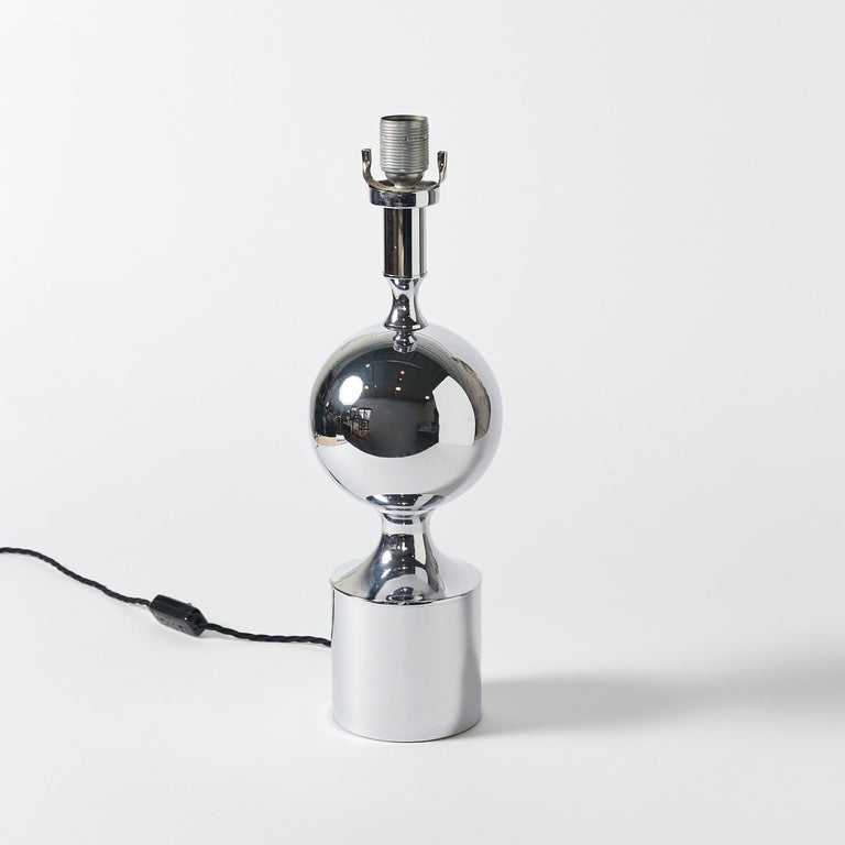 Midcentury French Chromed Table Lamp in the Manner of Maison Barbier For Sale at 1stDibs