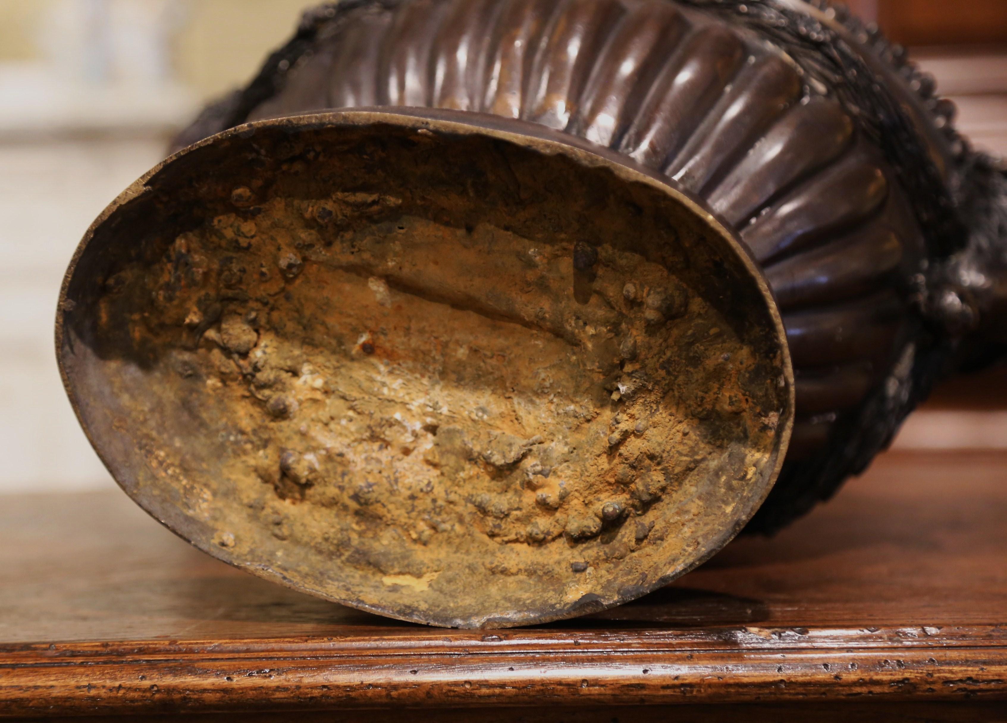 Mid-Century French Classical Patinated Bronze Urn with Ram Head Handles 3