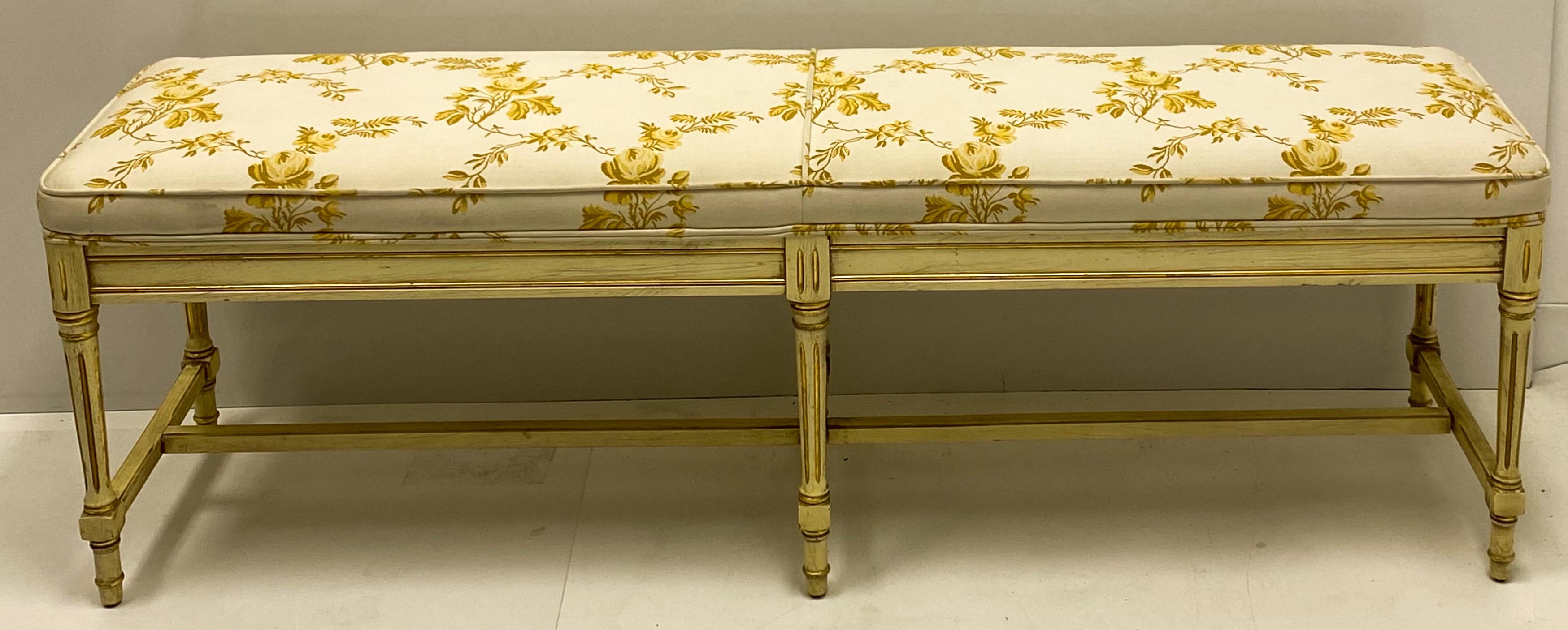 Upholstery Midcentury French Claude Moulin Floral Upholstered Bench / Ottoman