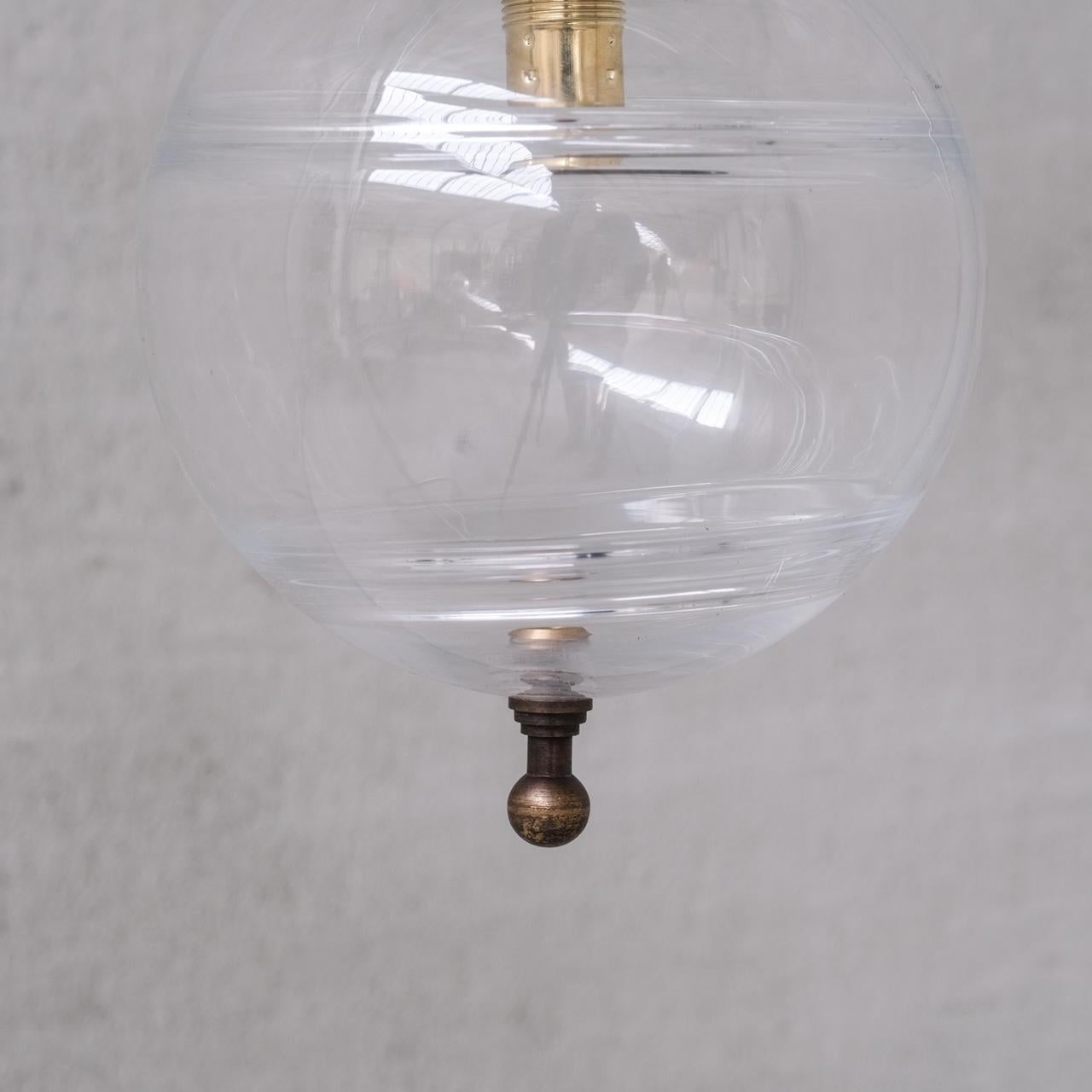 Mid-20th Century Mid-Century French Clear Glass and Brass Pendant Light For Sale