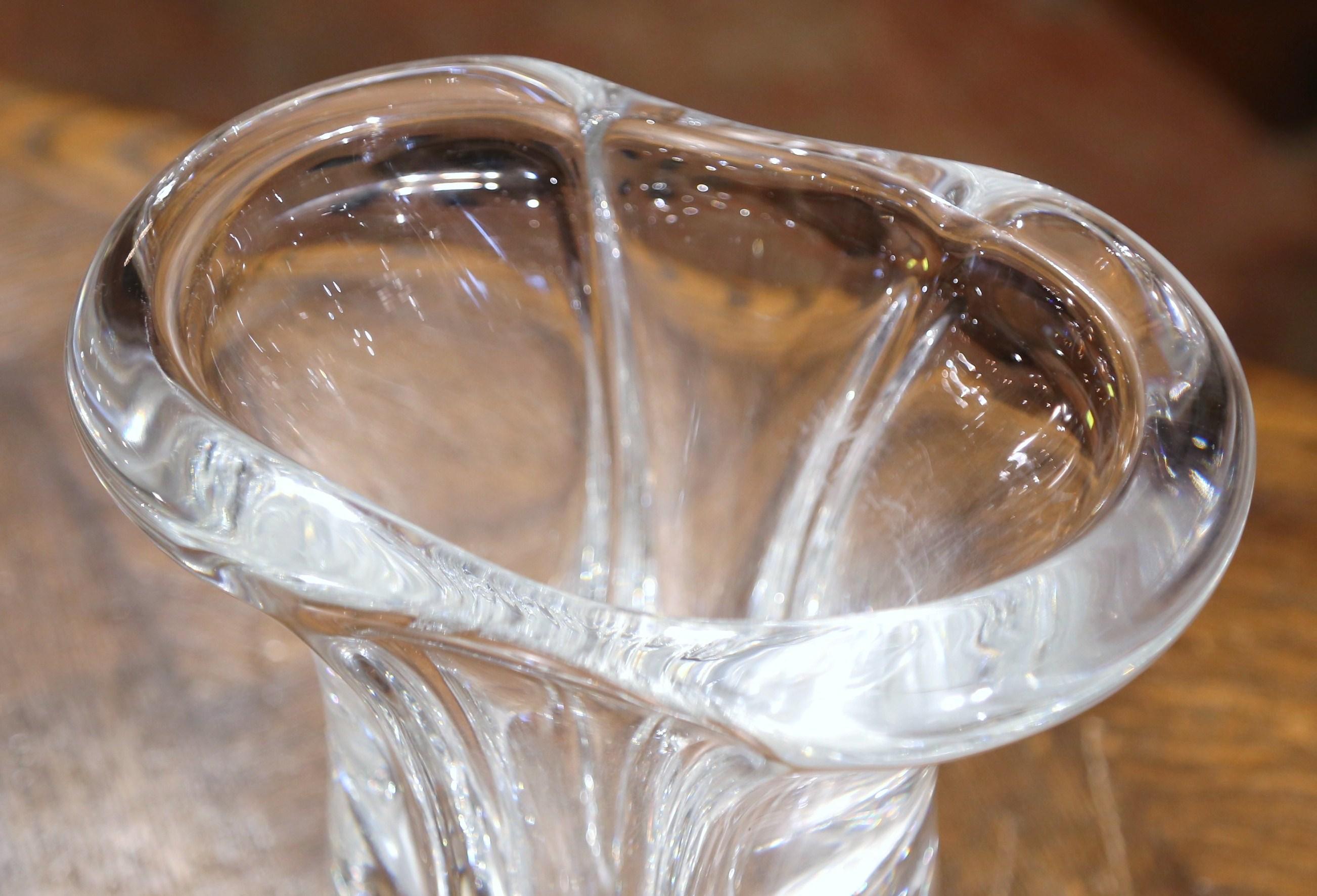 Hand-Crafted Mid-Century French Clear Oval Art Deco Blown Glass Vase For Sale