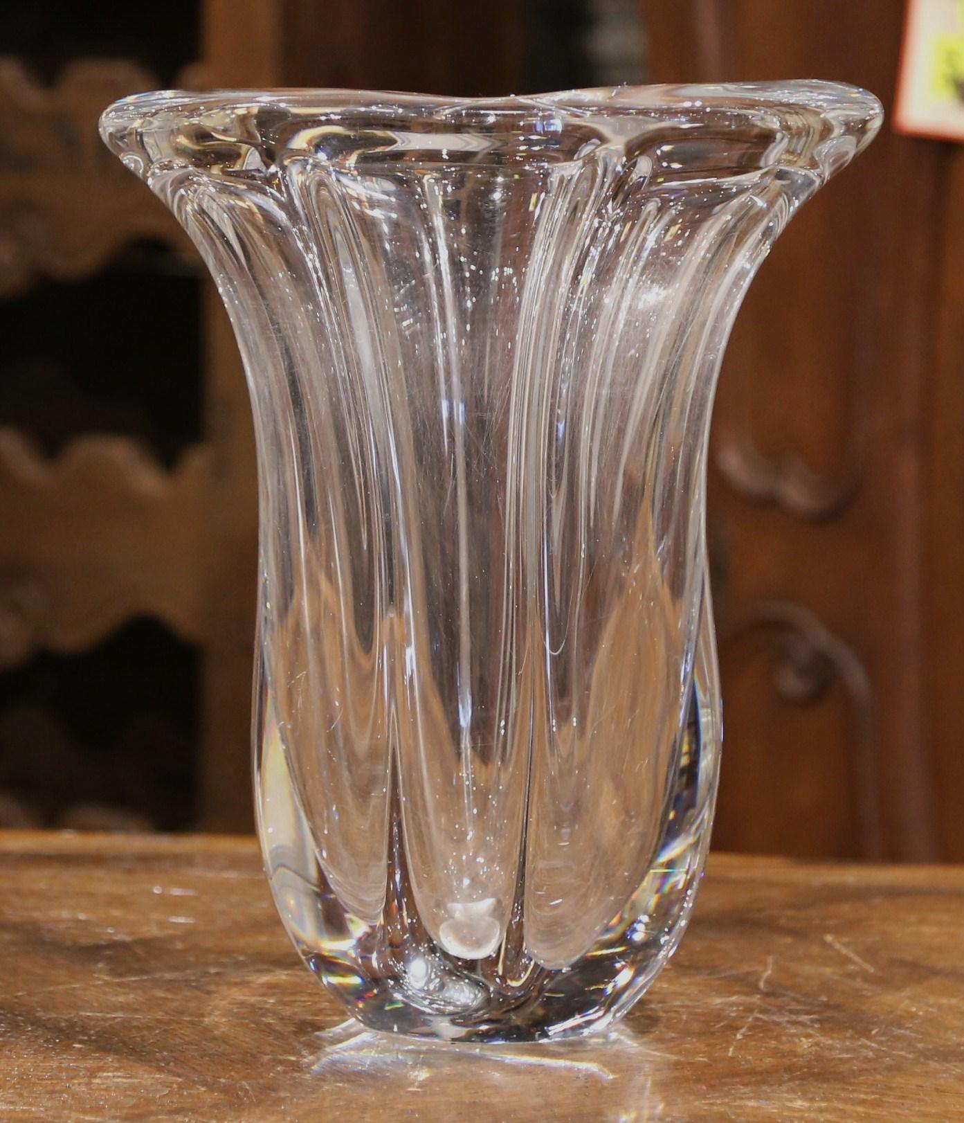 20th Century Mid-Century French Clear Oval Art Deco Blown Glass Vase For Sale