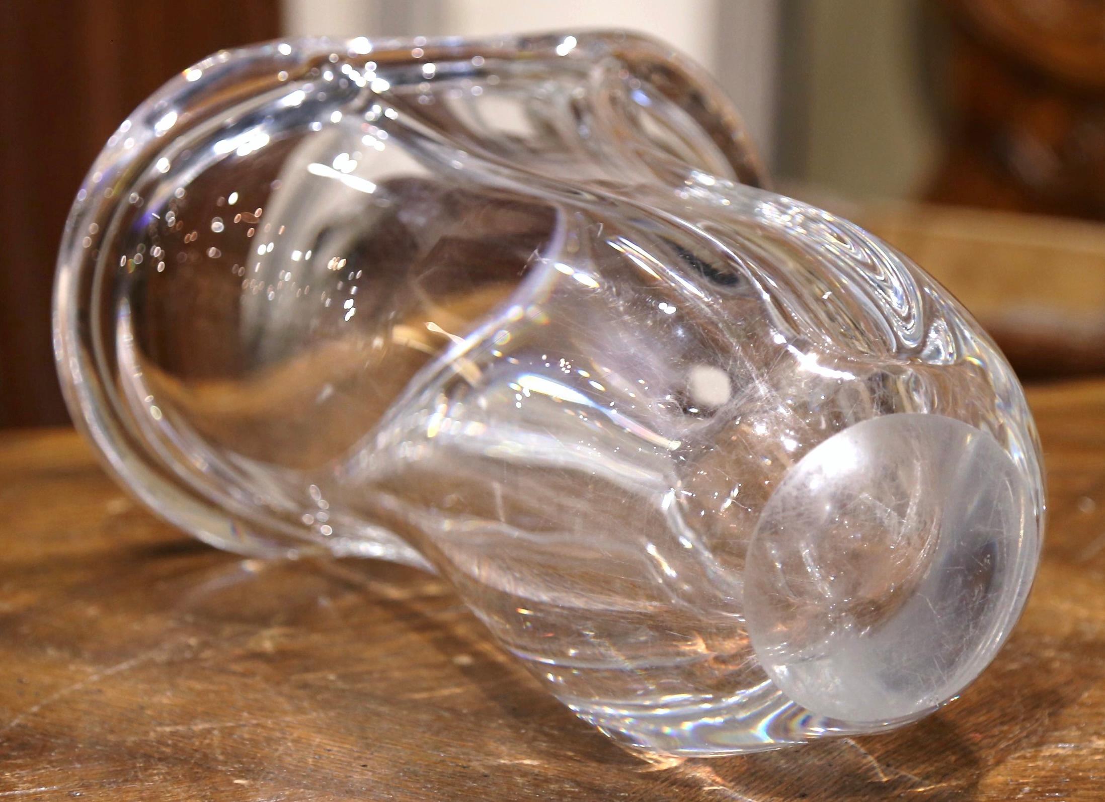 Mid-Century French Clear Oval Art Deco Blown Glass Vase For Sale 1