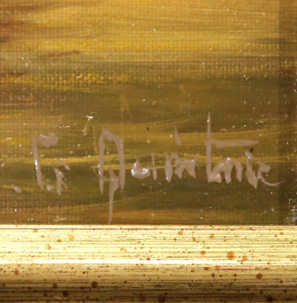 Français Peinture à l'huile du milieu du siècle dans un cadre doré signée Georges Quintaine en vente
