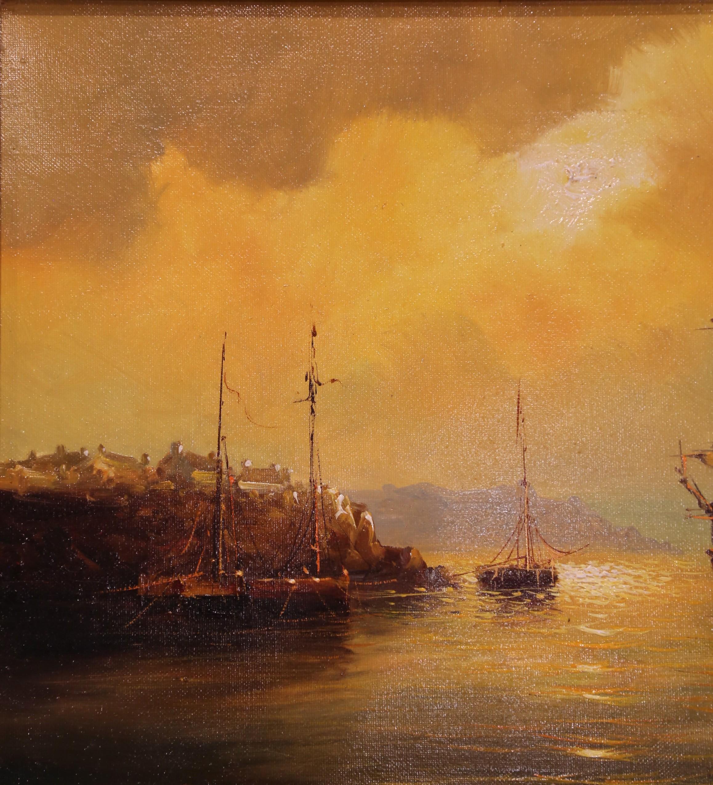20ième siècle Peinture à l'huile du milieu du siècle dans un cadre doré signée Georges Quintaine en vente