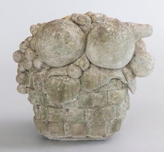 Mid Century French Concrete Stone Fruit Basket Garden Ornament