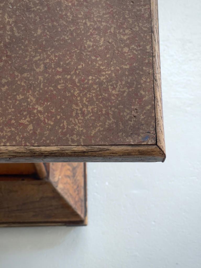 Mid century French console, table pedestal in elm, veneer and linoleum. For Sale 2