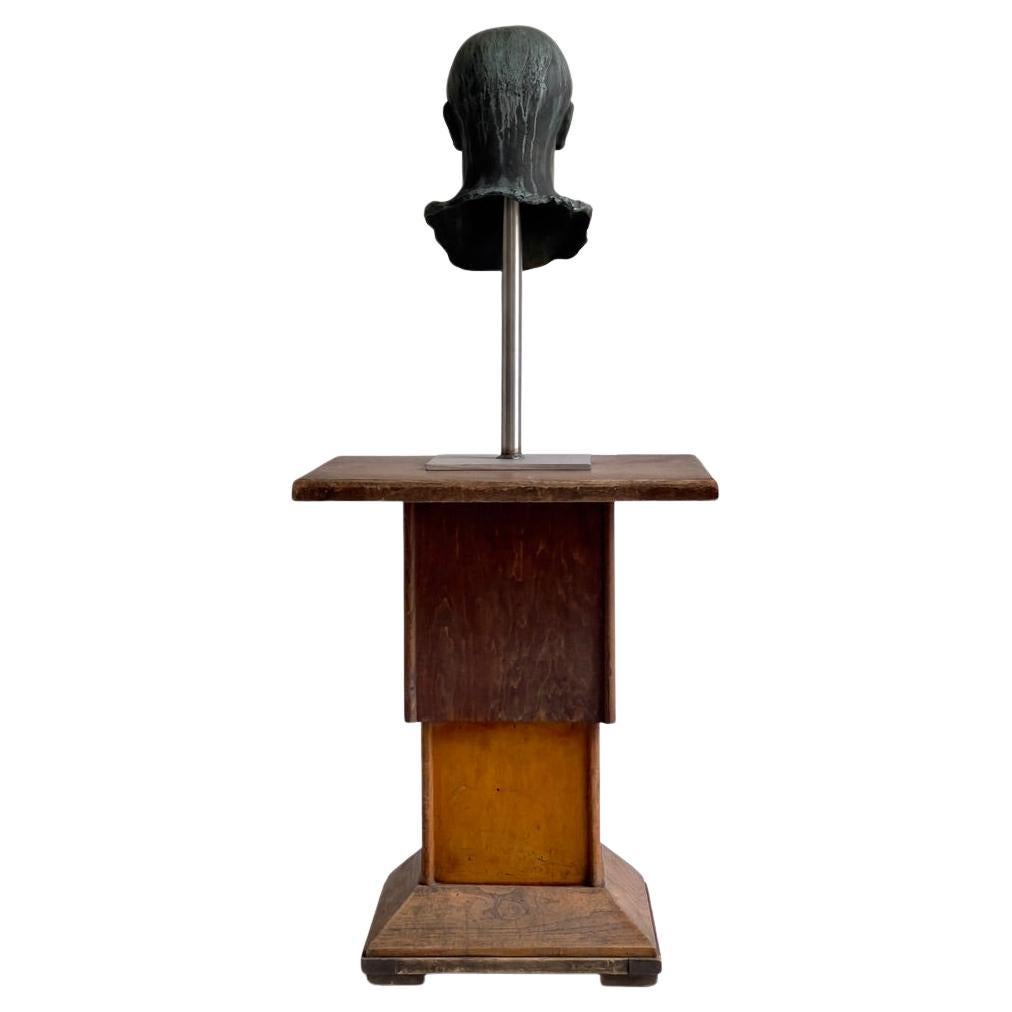 Mid century French console, table pedestal in elm, veneer and linoleum. For Sale