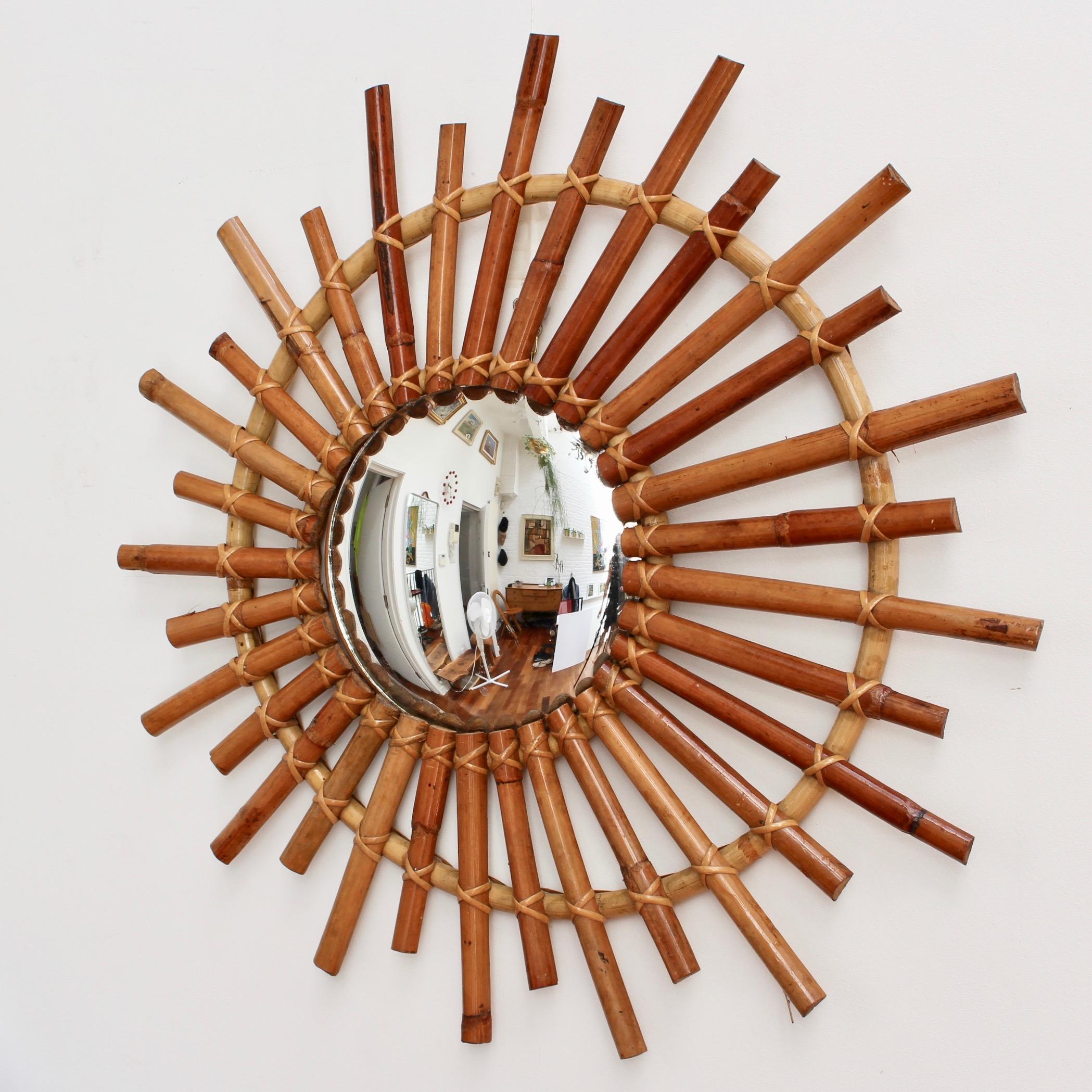 Midcentury French Convex Sunburst Bamboo Mirror, circa 1960s 9