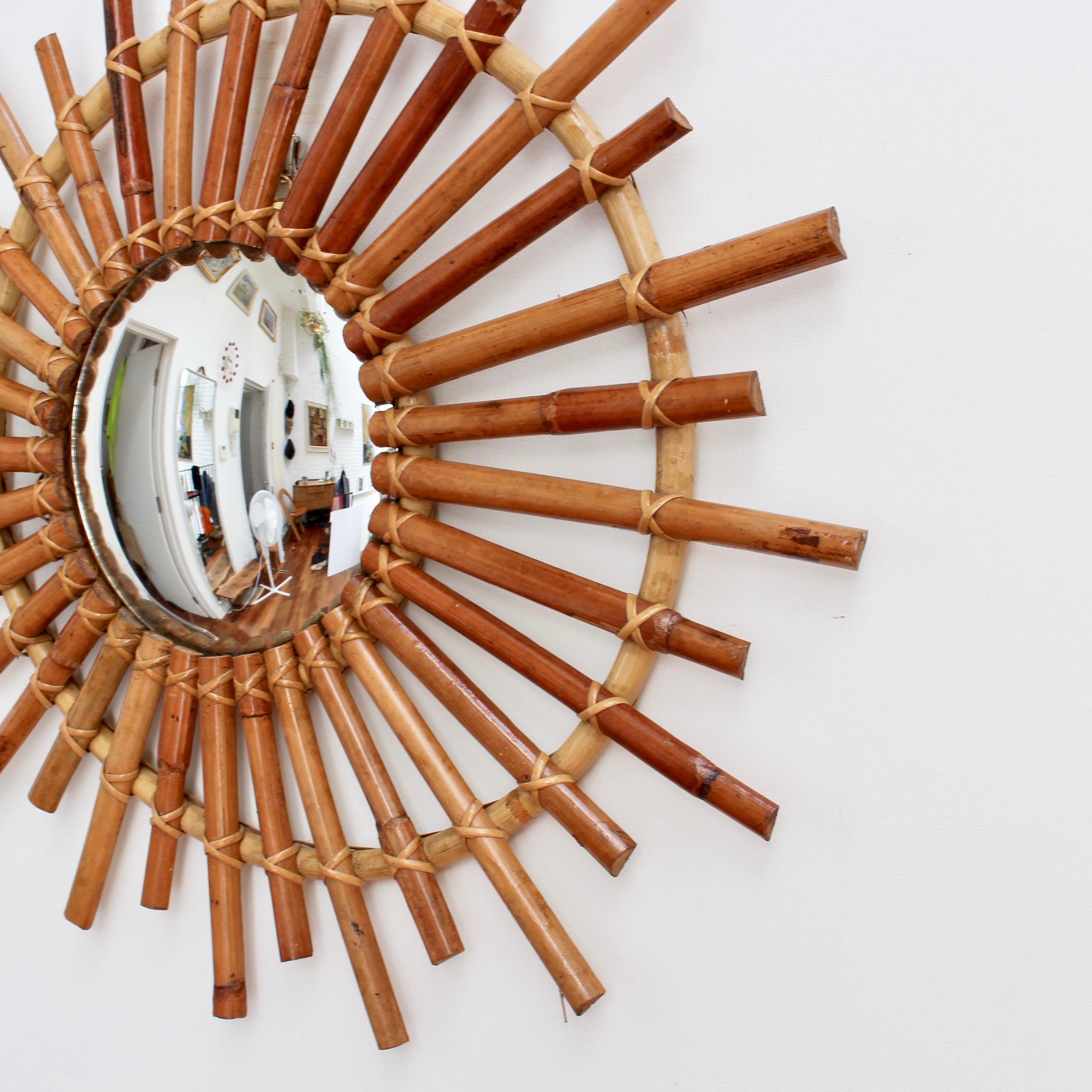 Midcentury French Convex Sunburst Bamboo Mirror, circa 1960s 10