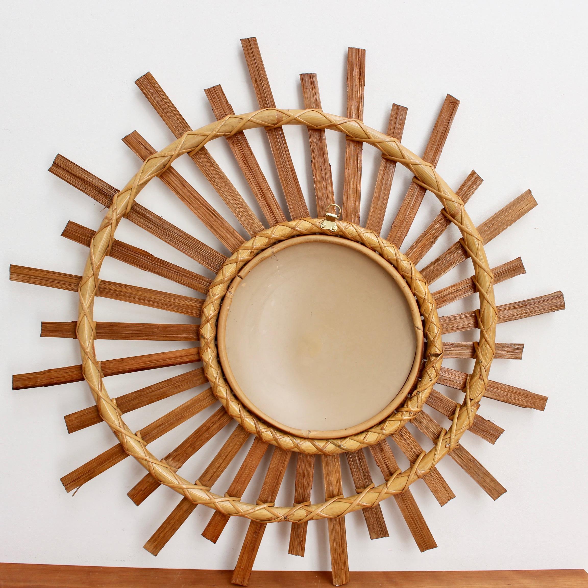 Midcentury French Convex Sunburst Bamboo Mirror, circa 1960s 11