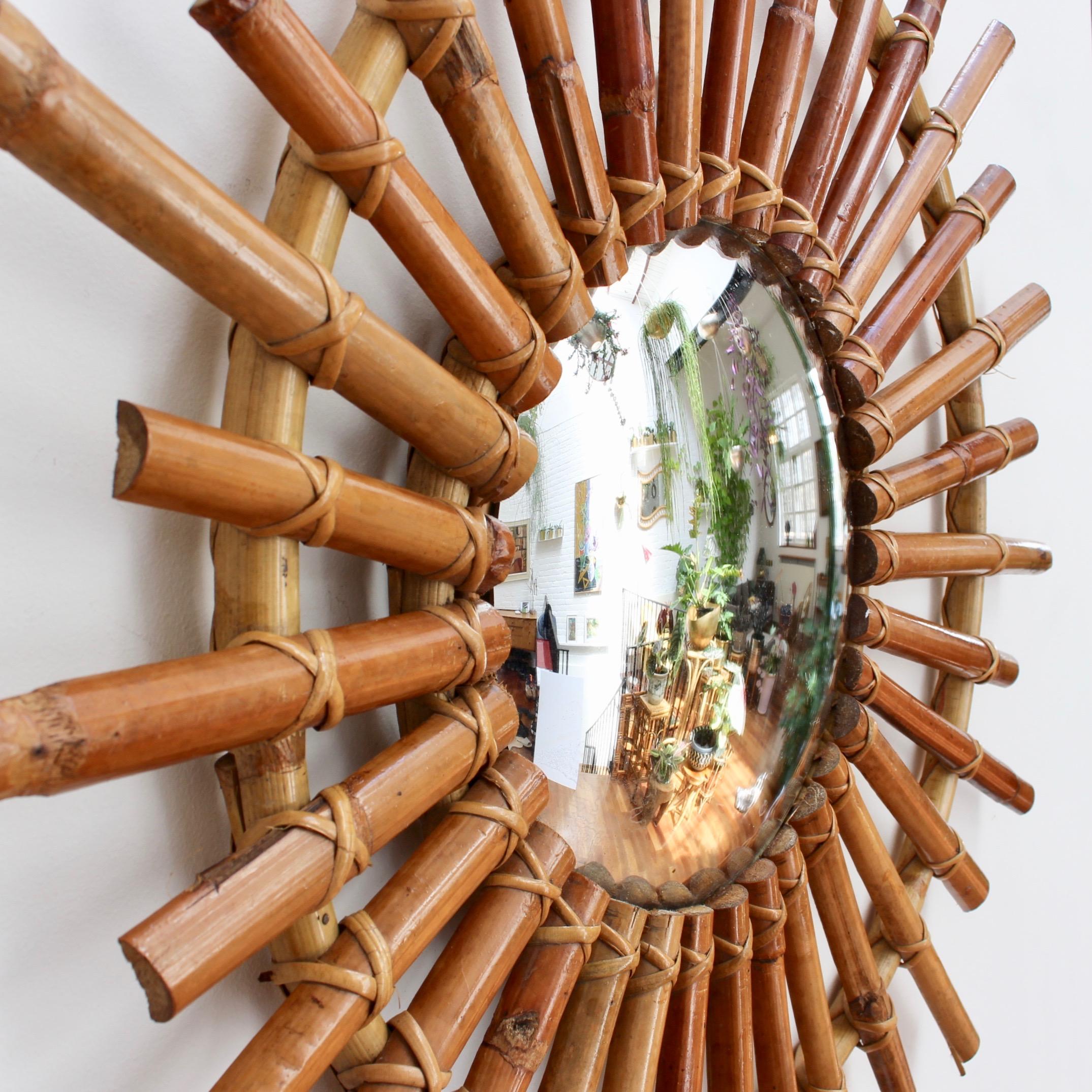 Midcentury French Convex Sunburst Bamboo Mirror, circa 1960s 12