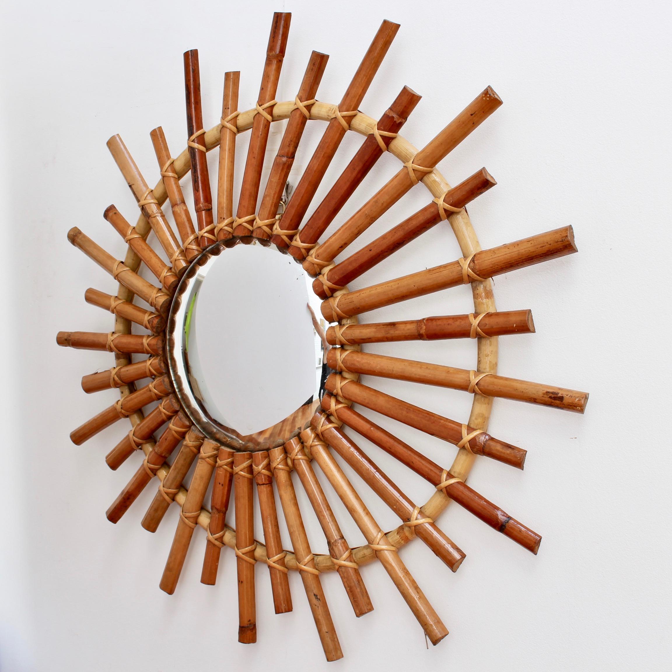 Midcentury French Convex Sunburst Bamboo Mirror, circa 1960s In Good Condition In London, GB