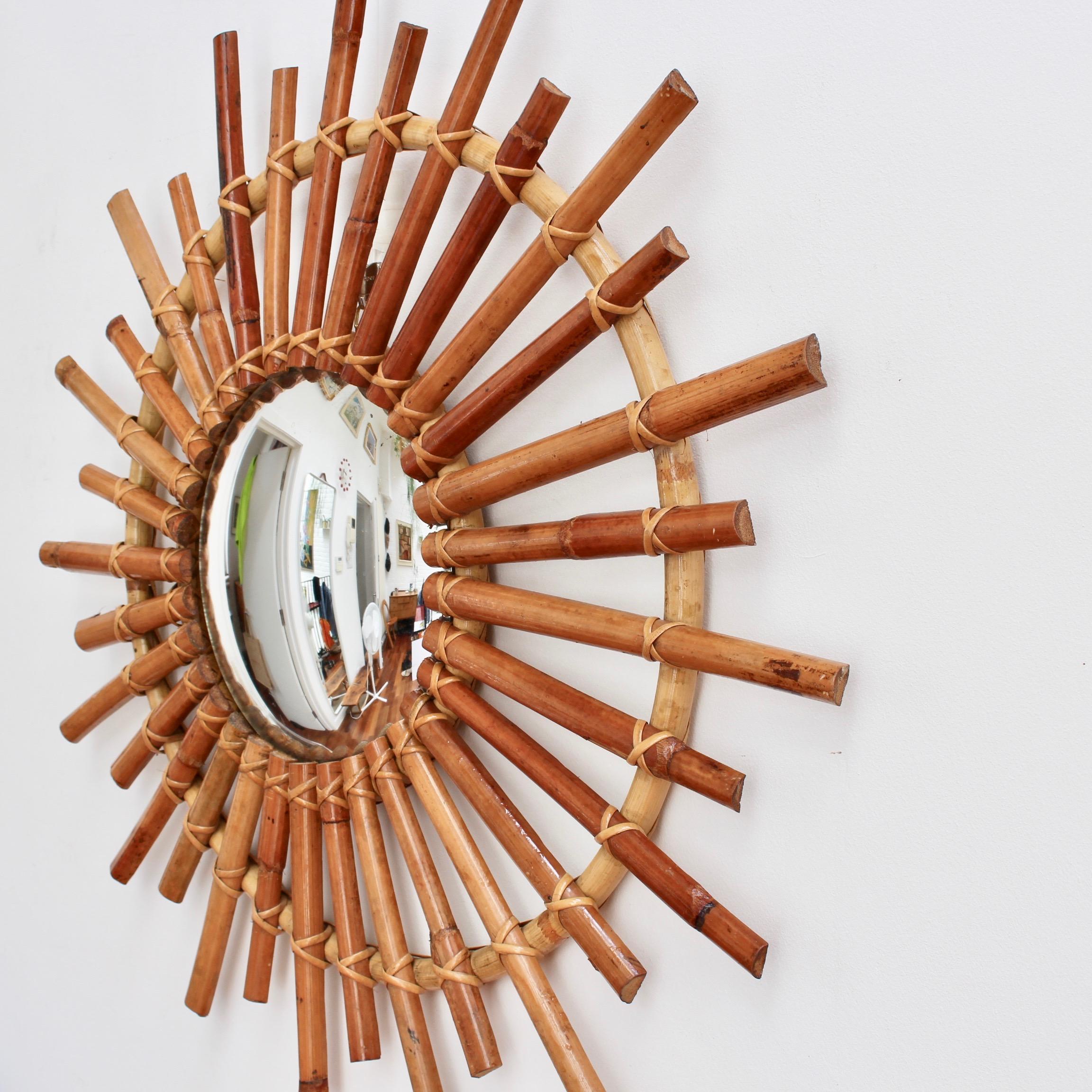 Mid-20th Century Midcentury French Convex Sunburst Bamboo Mirror, circa 1960s