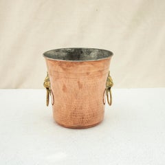 Mid-Century French Copper and Brass Champagne Bucket, Wine Chiller Lion Handles
