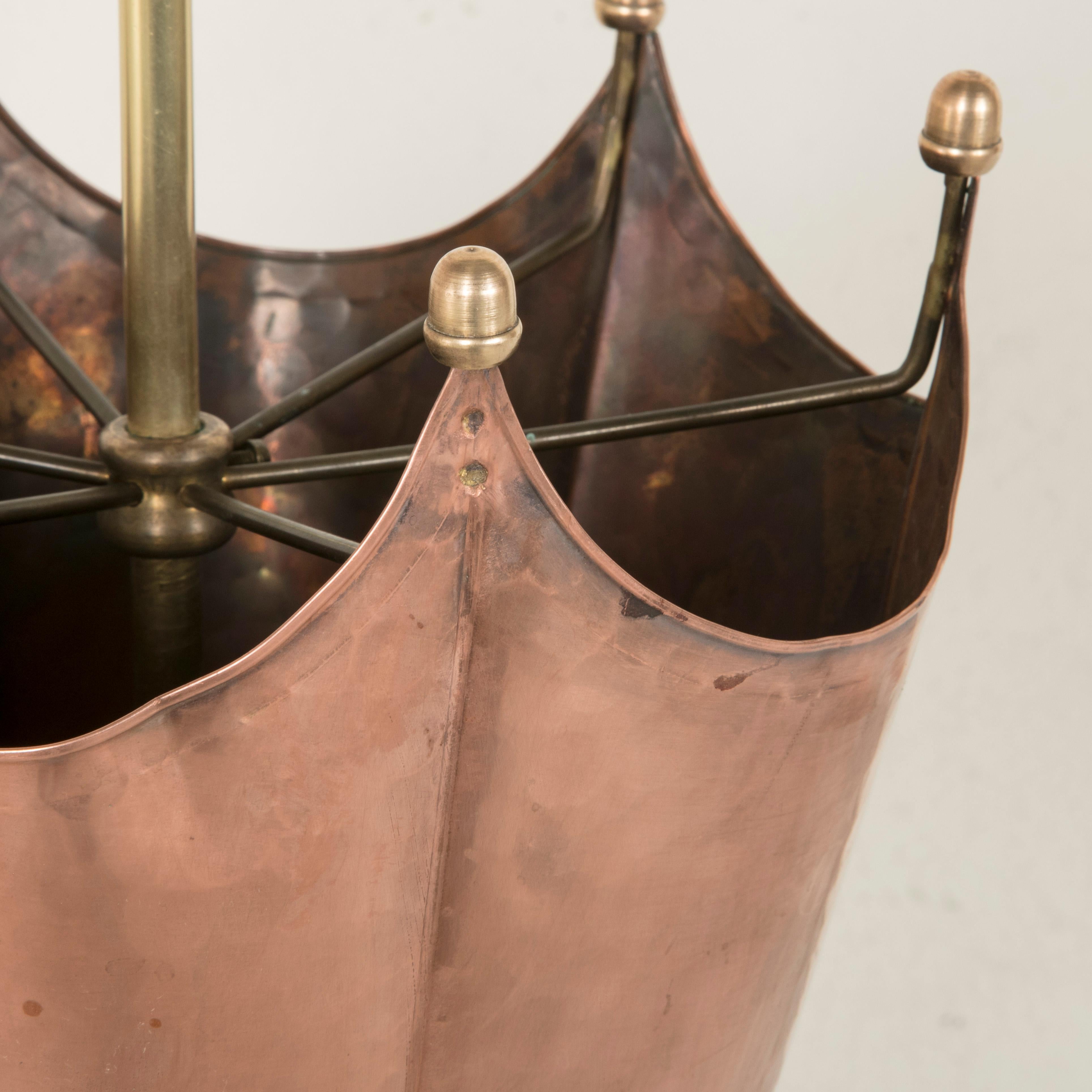 20th Century Midcentury French Copper and Brass Umbrella Holder or Umbrella Stand