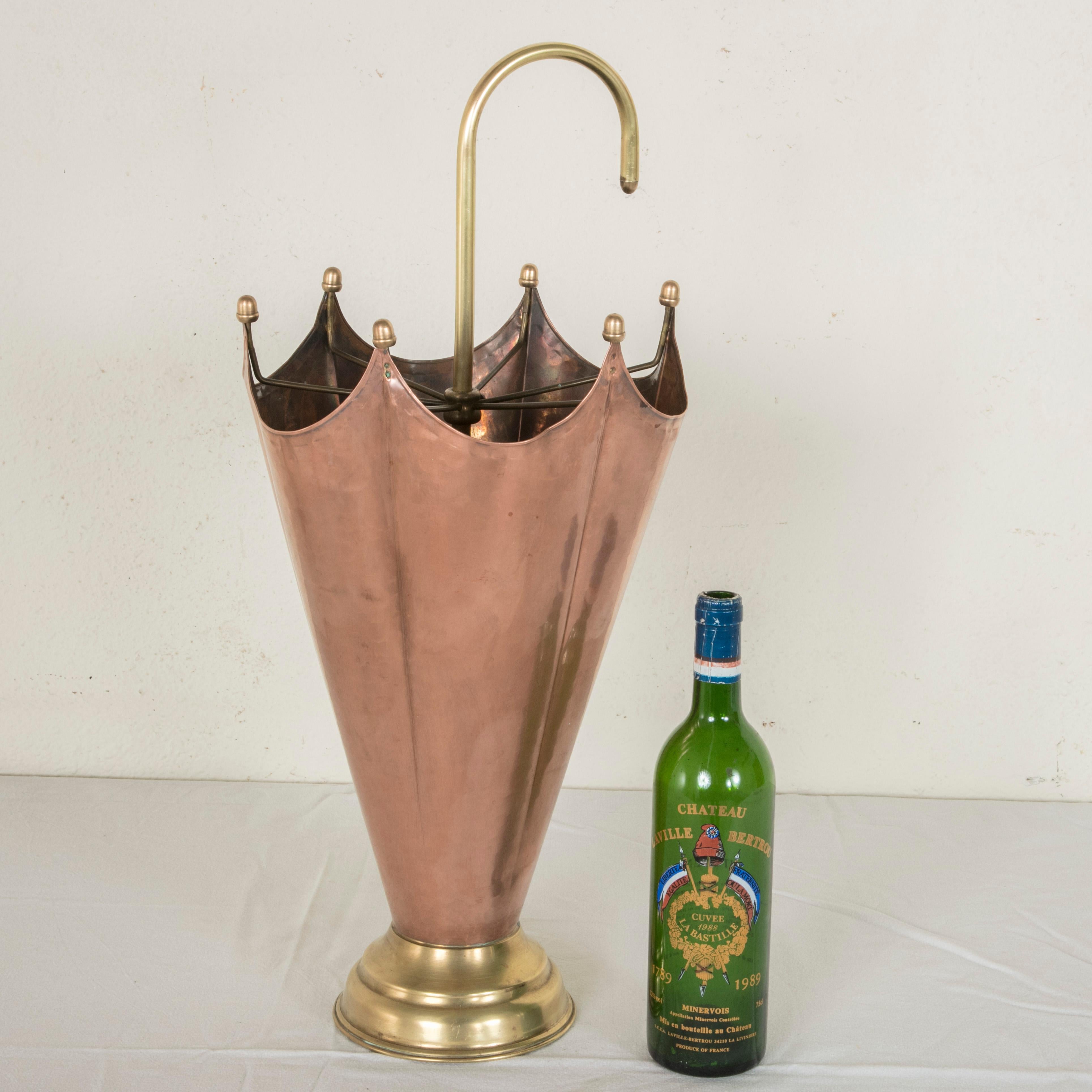 Midcentury French Copper and Brass Umbrella Holder or Umbrella Stand 1