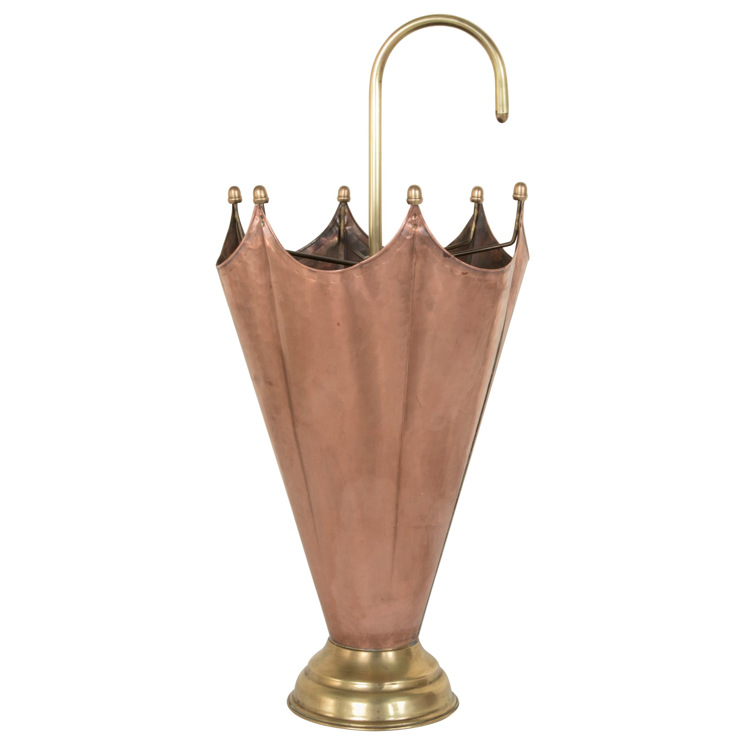 Midcentury French Copper and Brass Umbrella Holder or Umbrella Stand
