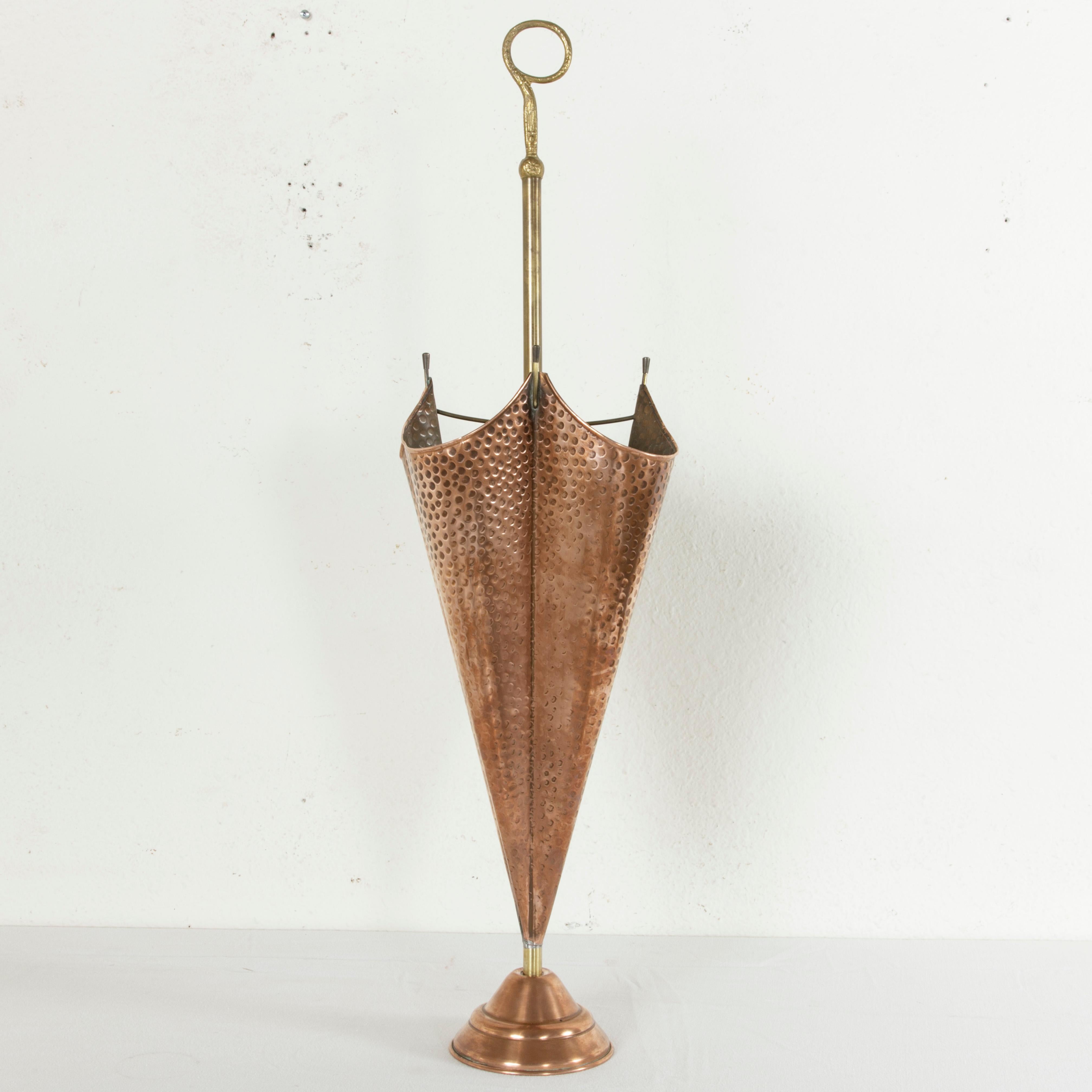 20th Century Midcentury French Copper and Brass Umbrella Holder, Umbrella Stand, Stick Stand