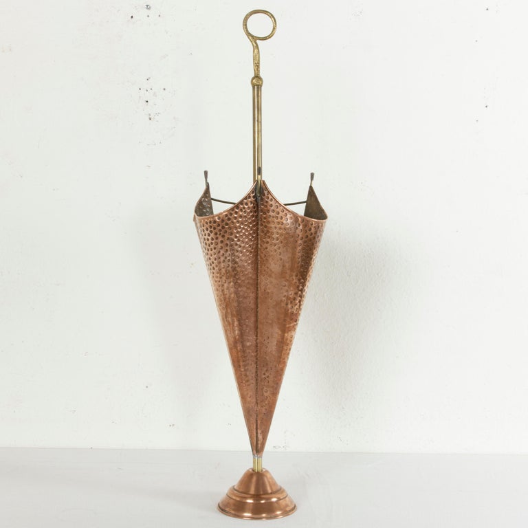Midcentury French Copper and Brass Umbrella Holder, Umbrella Stand