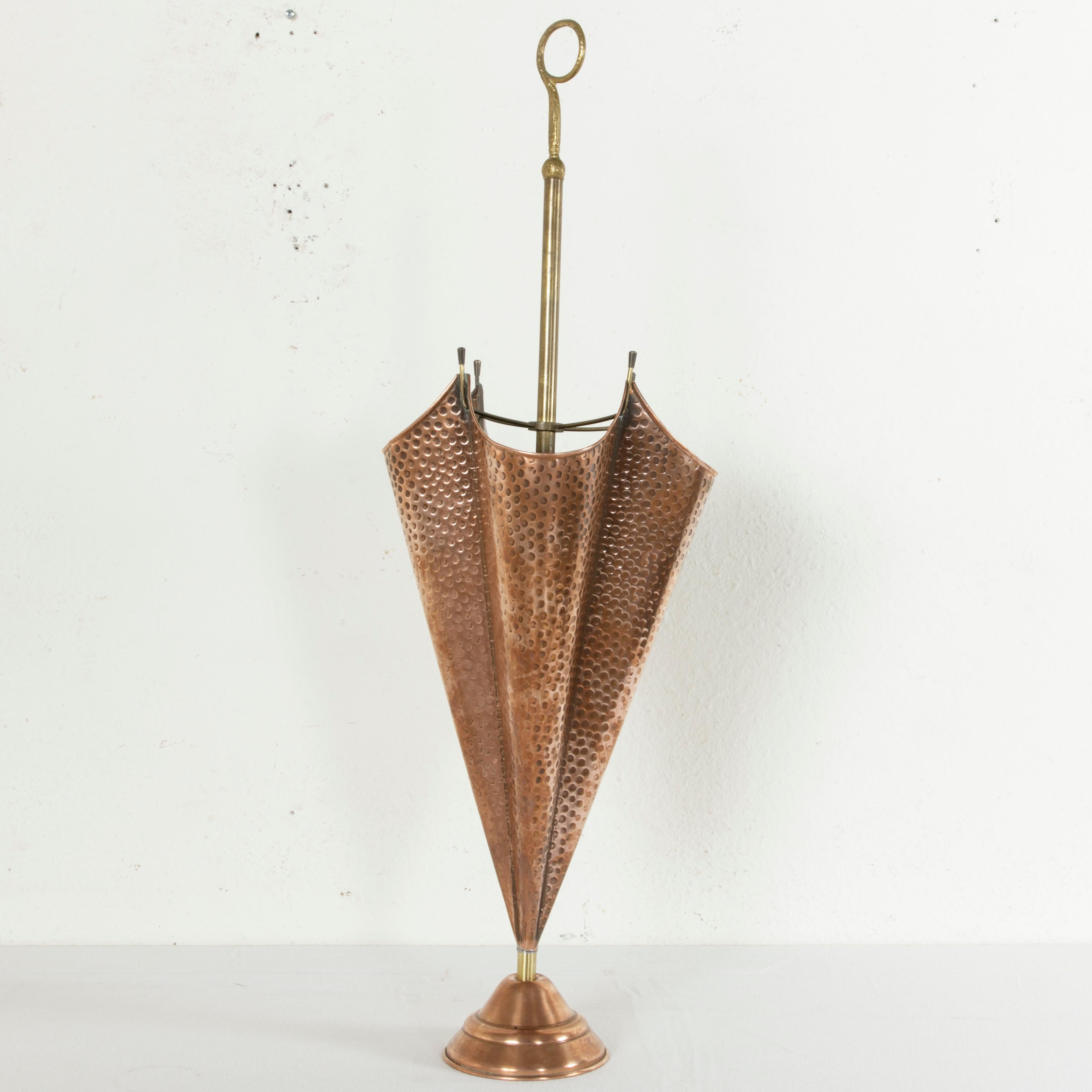 Midcentury French Copper and Brass Umbrella Holder, Umbrella Stand, Stick Stand 1