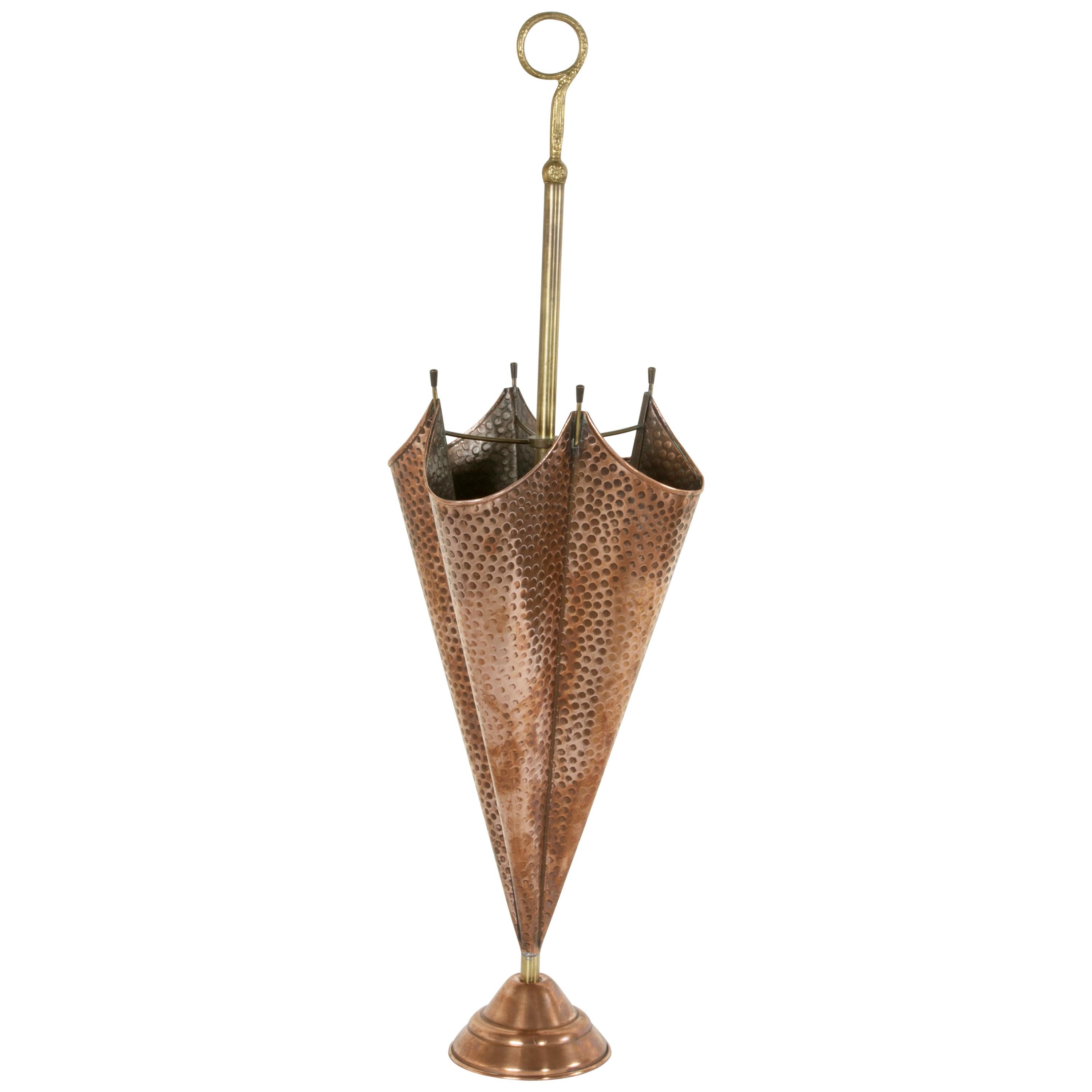 Midcentury French Copper and Brass Umbrella Holder, Umbrella Stand, Stick Stand