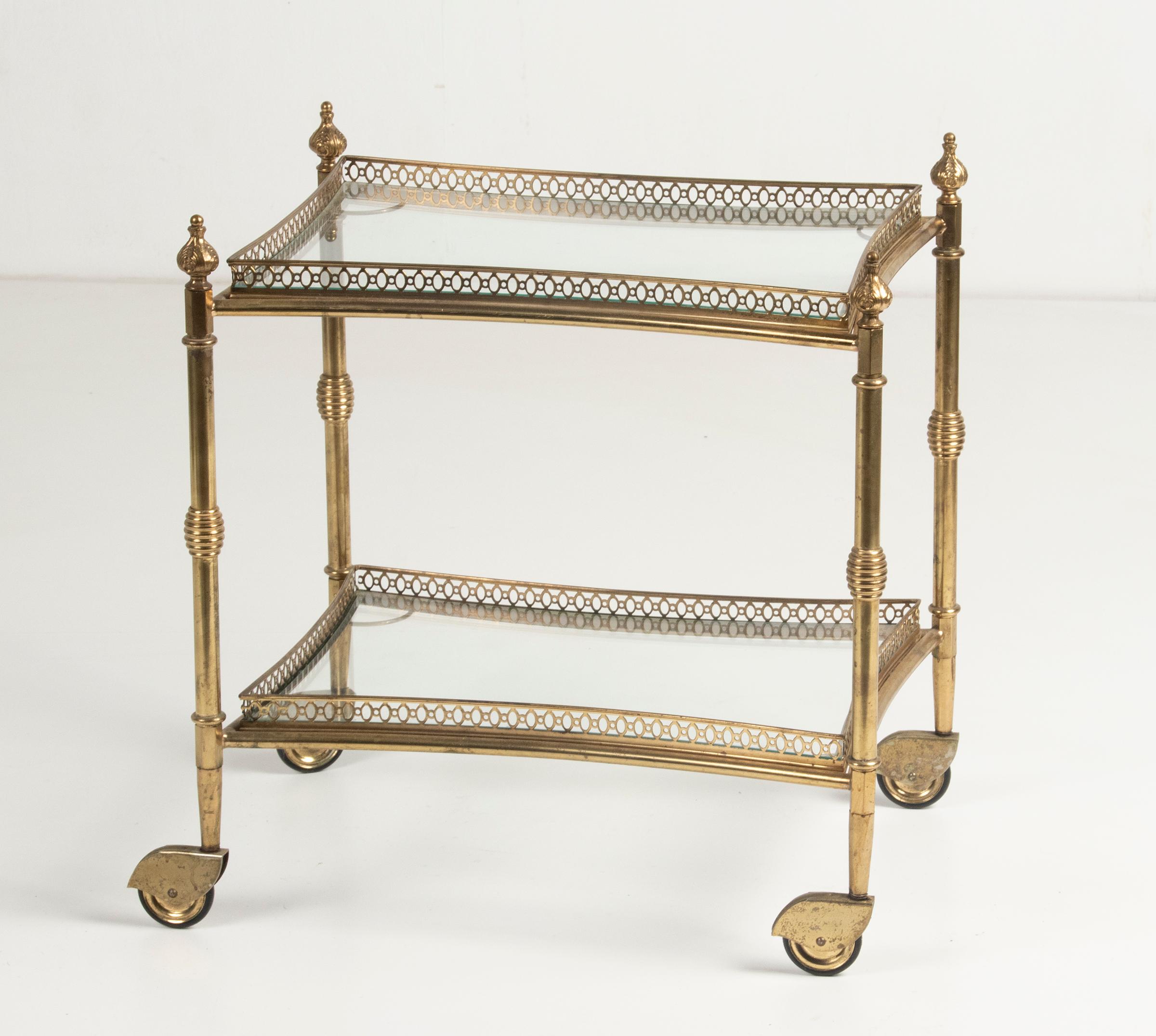 Machine-Made Mid-Century French Copper Bar Cart Trolley