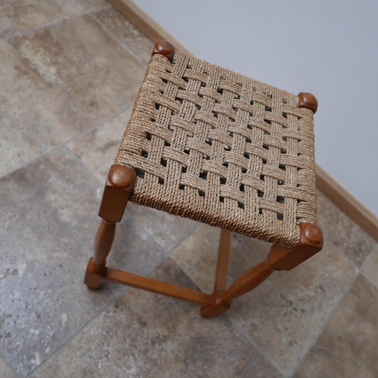 Rush Midcentury French Cord Stool or Side Table