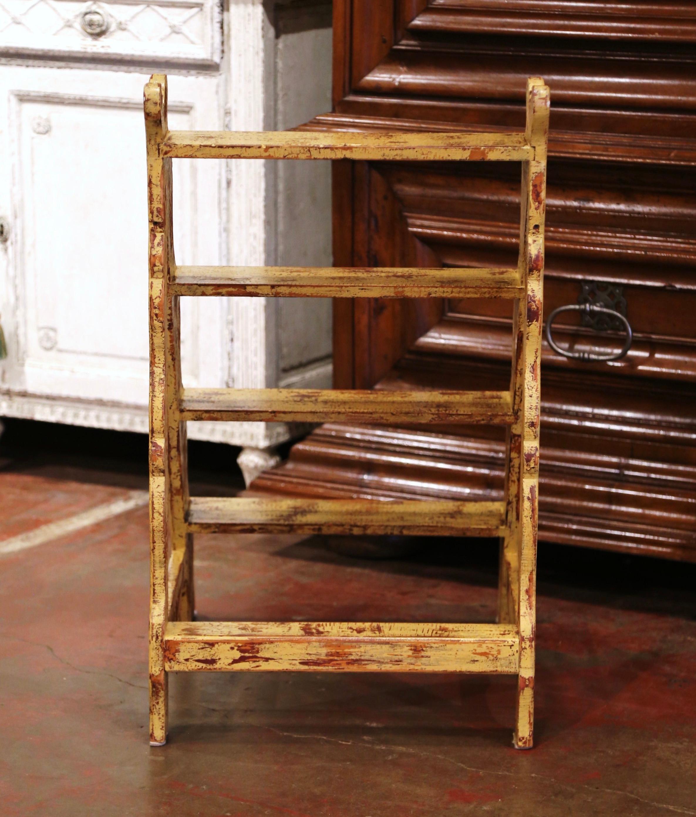 Mid-Century French Country Carved and Painted Pine Library Step Ladder 8