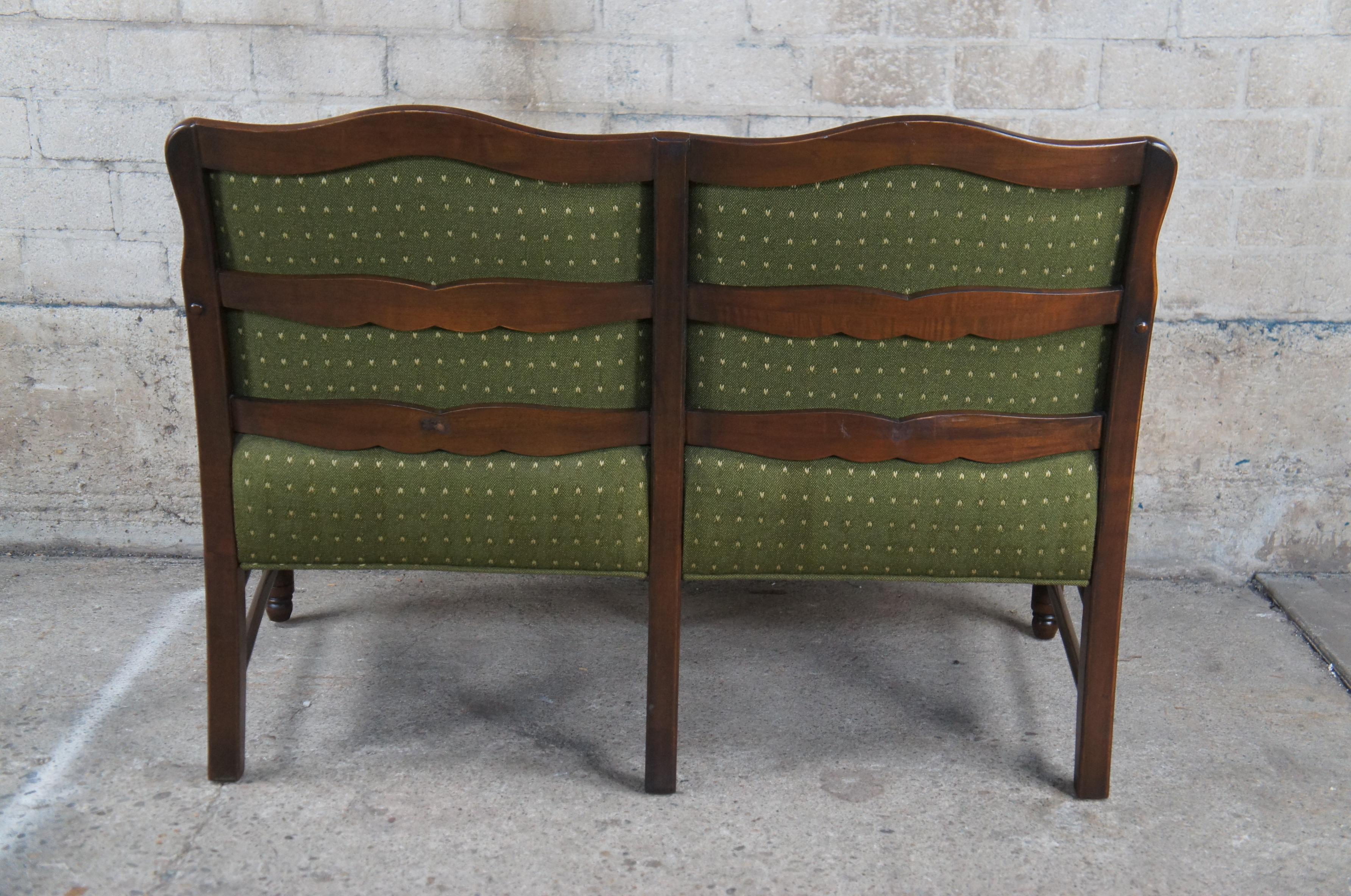 Upholstery Mid Century French Country Green Farmhouse Two Seat Ladderback Settee Bench 48