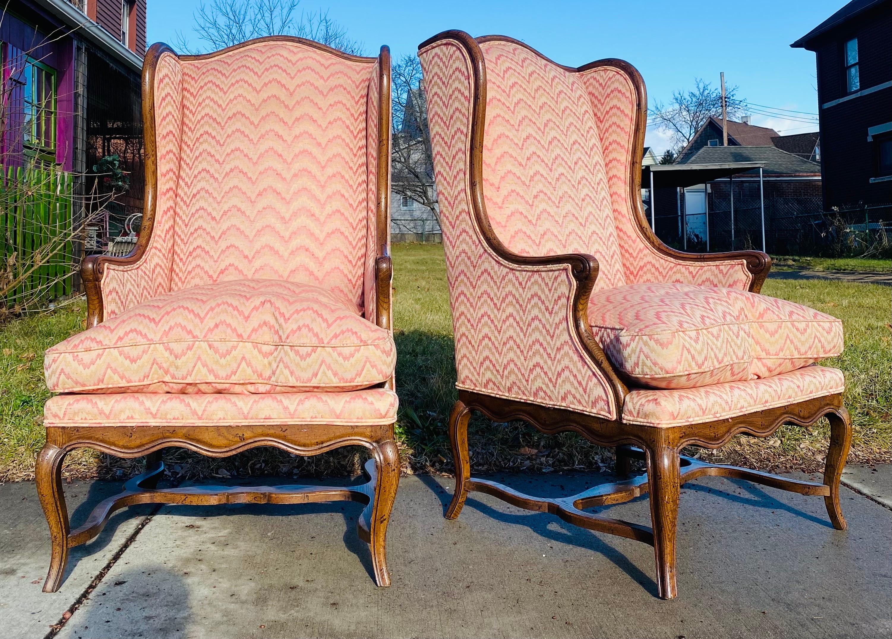 Mid-century French country inspired club chairs by Henredon 3