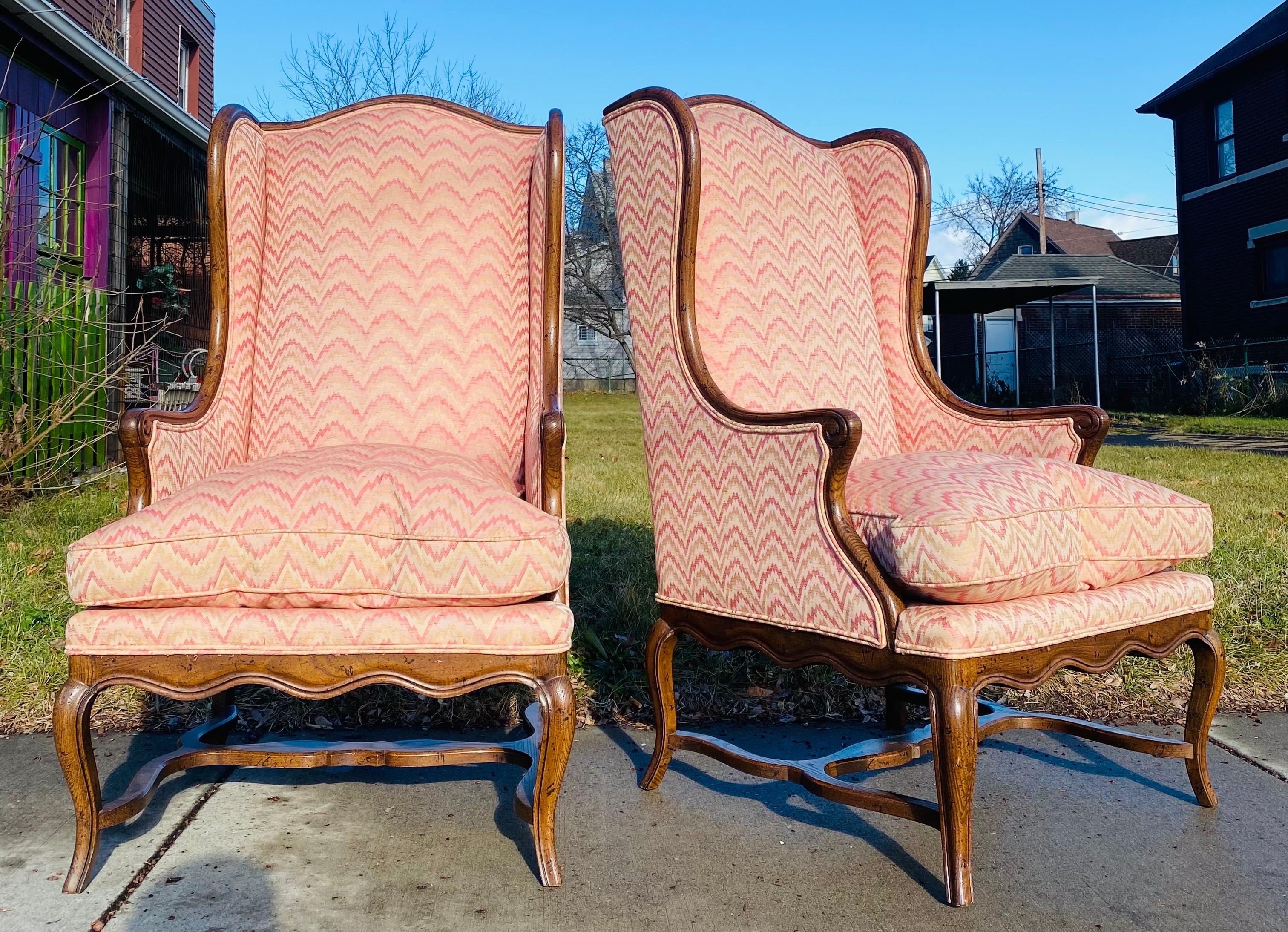 Hand-Crafted Mid-century French country inspired club chairs by Henredon