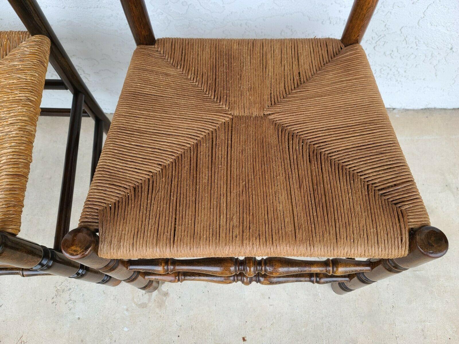Mid Century French Country Ladder Ribbon Back Rush Seat Dining Chairs - Set of 4 1