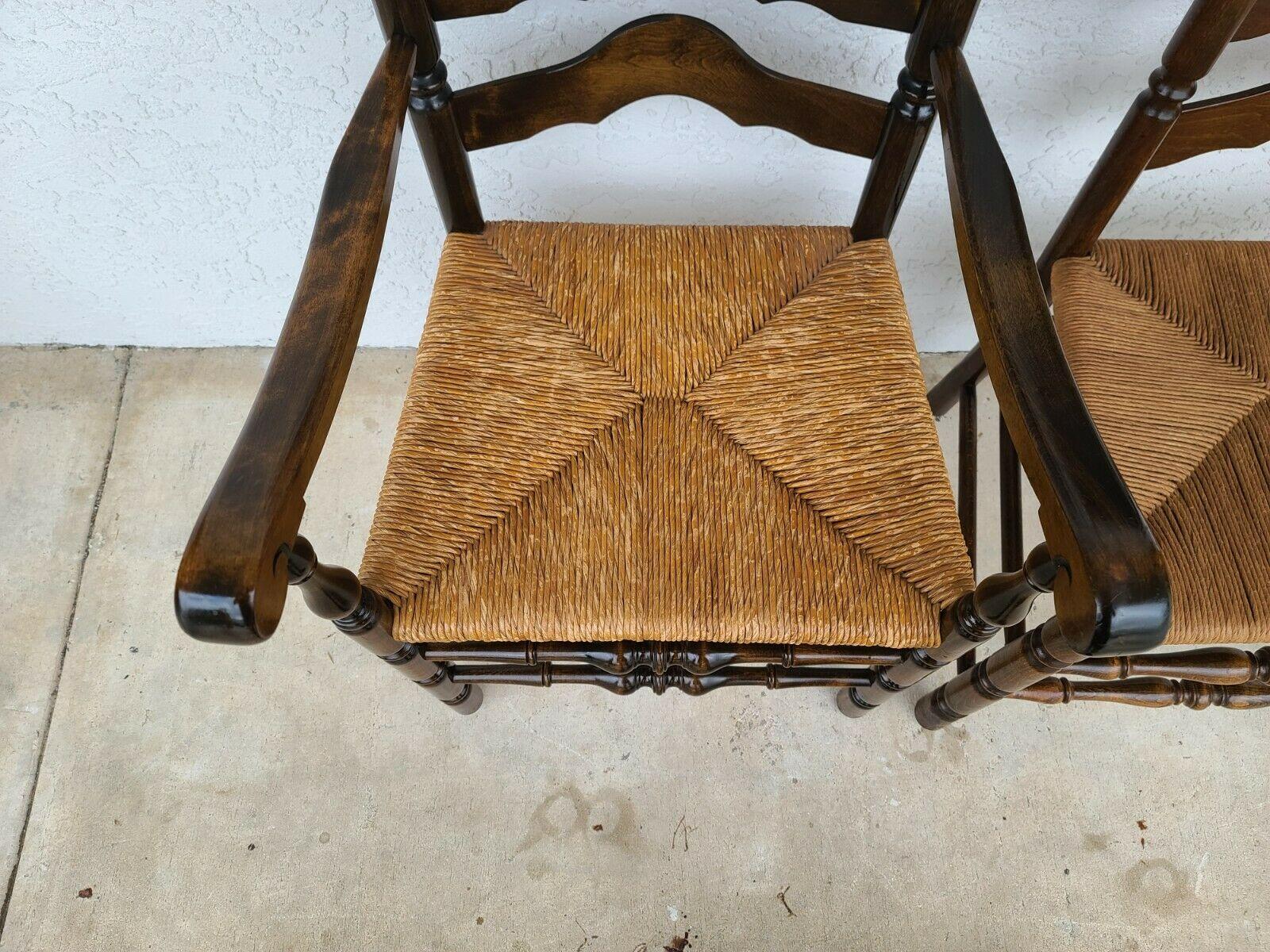 Mid Century French Country Ladder Ribbon Back Rush Seat Dining Chairs - Set of 4 2