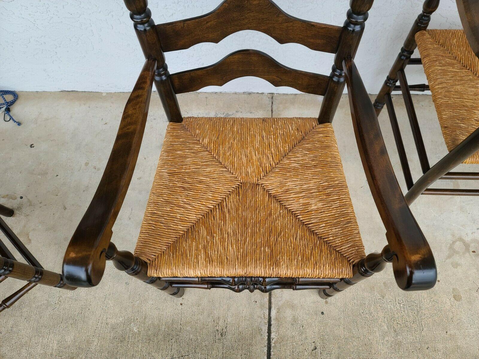 Mid Century French Country Ladder Ribbon Back Rush Seat Dining Chairs - Set of 4 3
