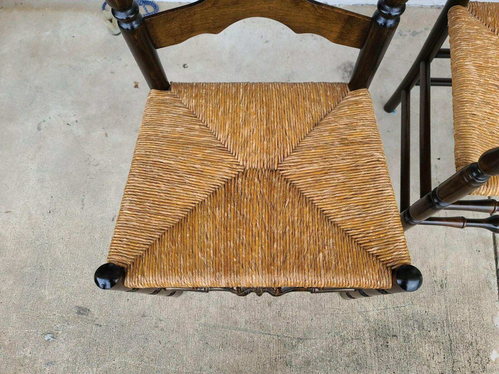 Mid Century French Country Ladder Ribbon Back Rush Seat Dining Chairs - Set of 4 4