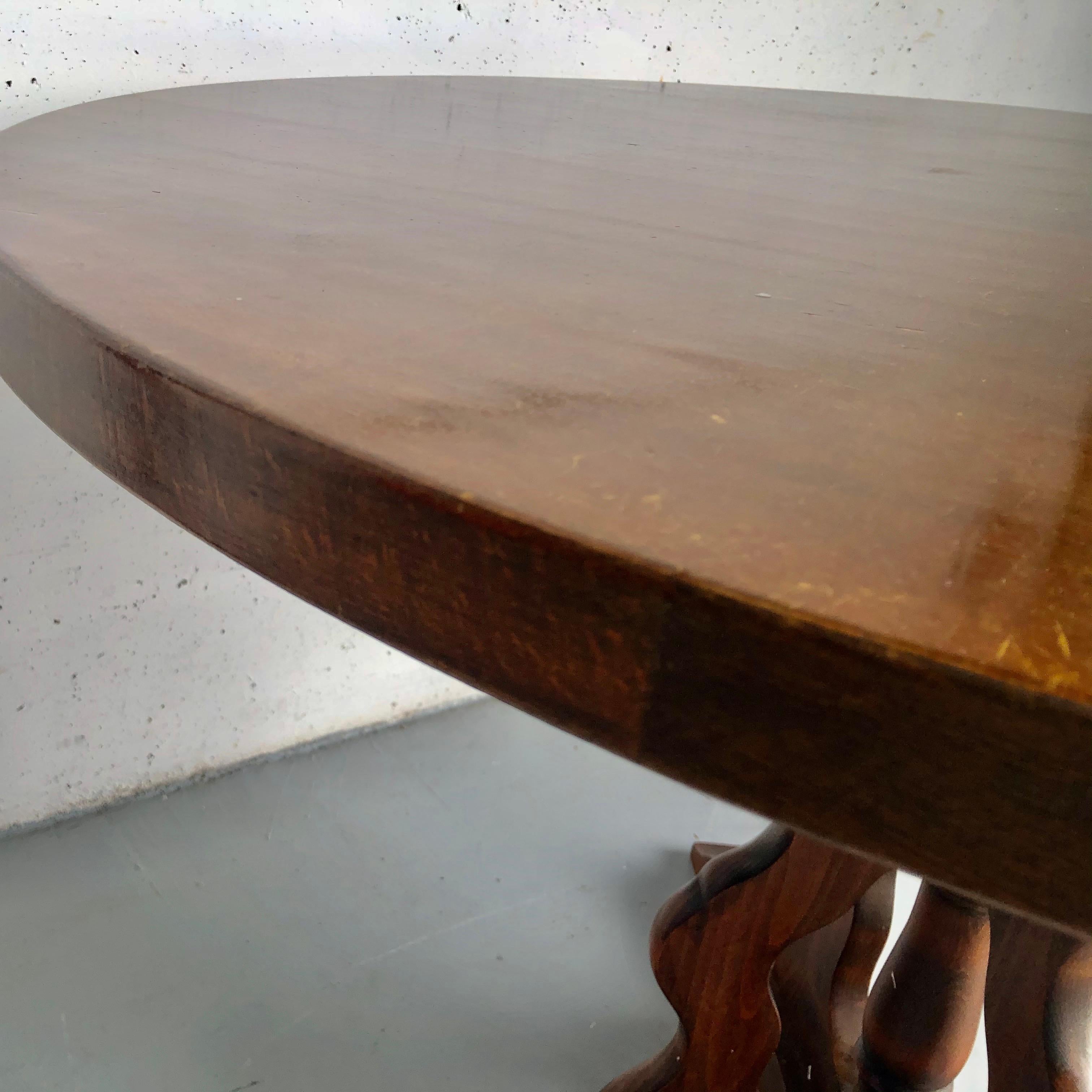 Mid-Century French Country Round Dining Table, Vintage Farmhouse Table For Sale 4