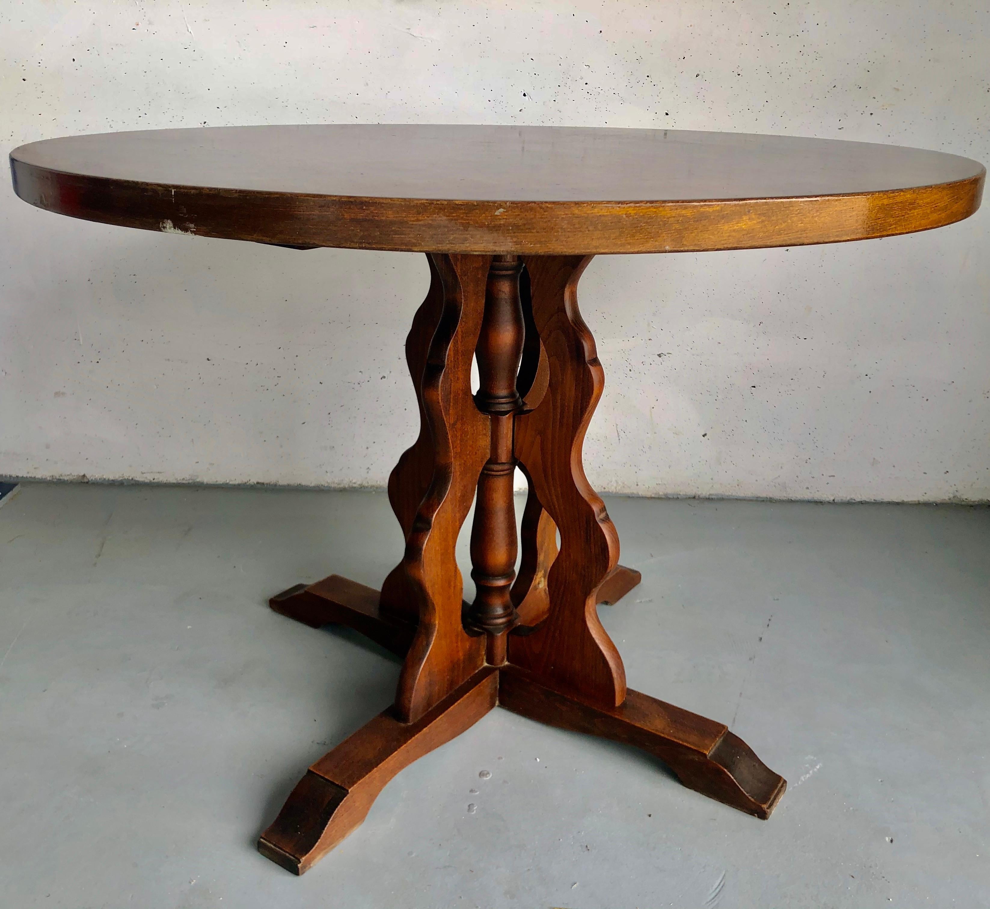 20th Century Mid-Century French Country Round Dining Table, Vintage Farmhouse Table For Sale