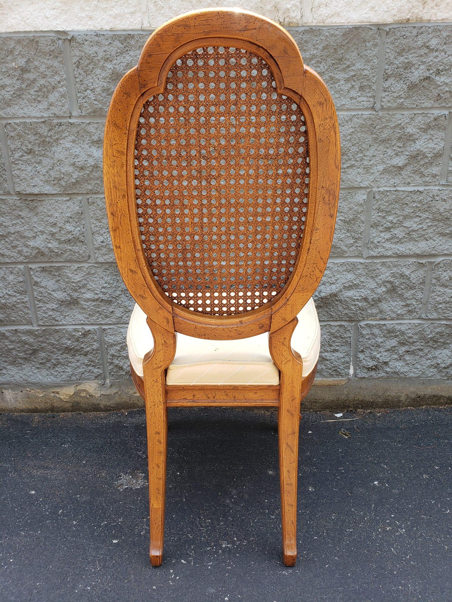 French Provincial Mid-Century French Country Walnut , Cane and Upholstered Seat Side Chair For Sale