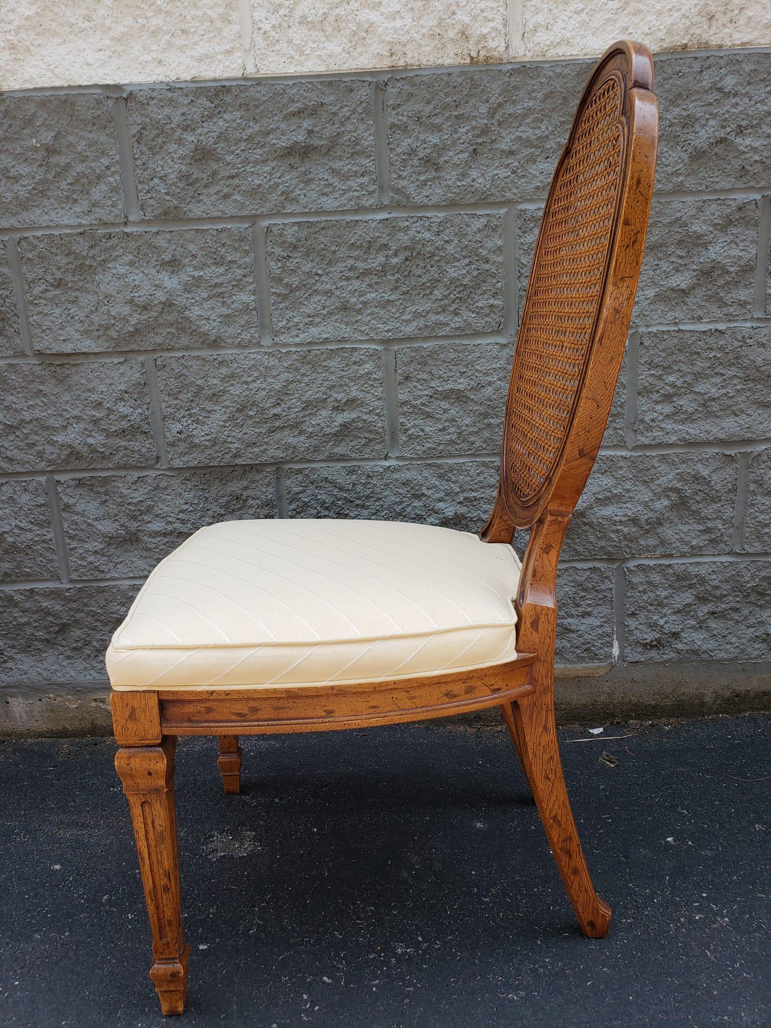 Caning Mid-Century French Country Walnut , Cane and Upholstered Seat Side Chair For Sale