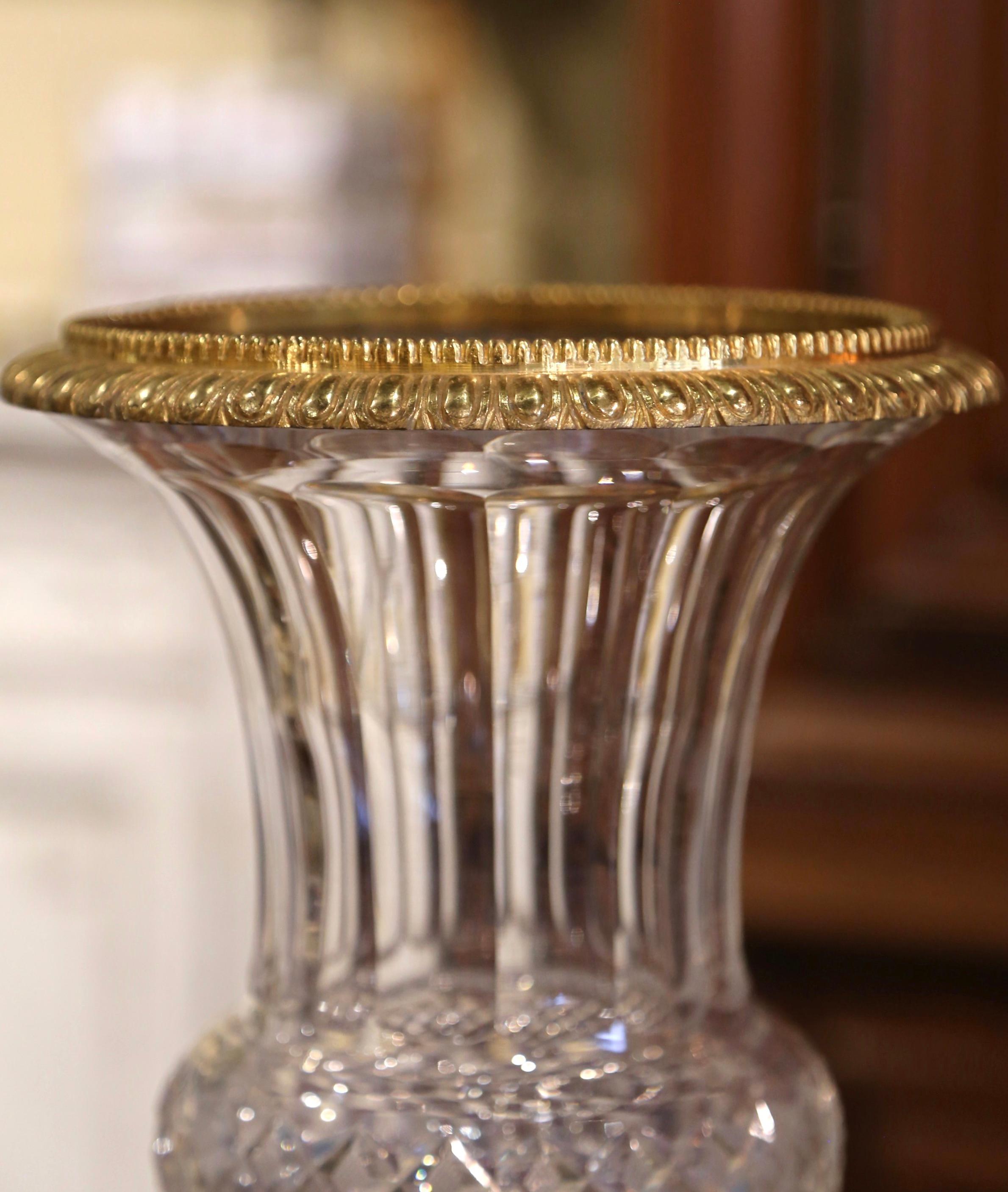 Louis XV Mid-Century French Crystal and Bronze Dore Medicis Urn Vase