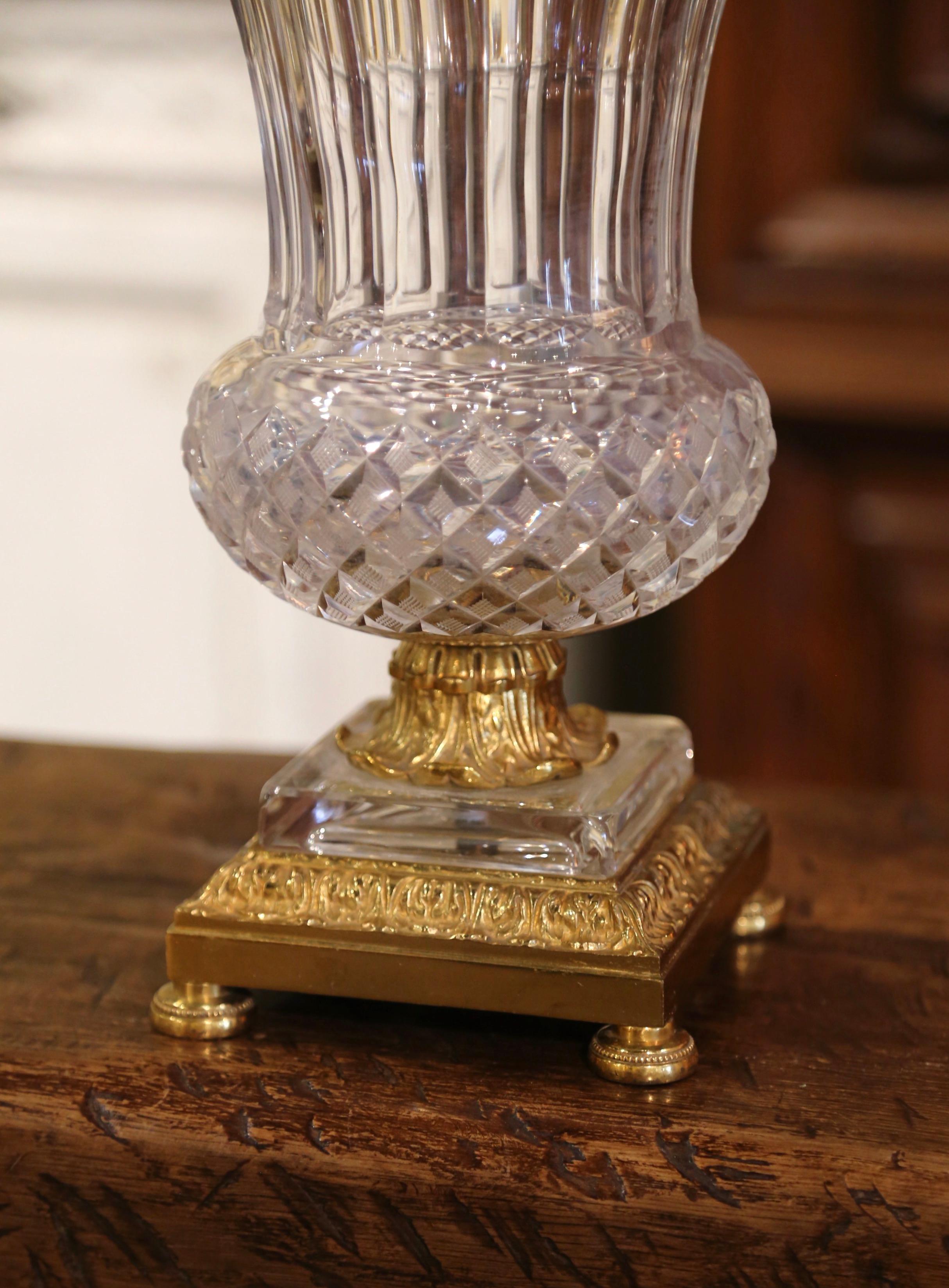 Gilt Mid-Century French Crystal and Bronze Dore Medicis Urn Vase